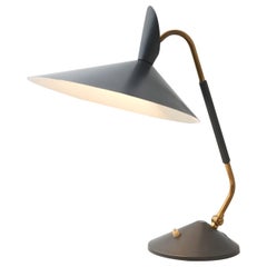Table Lamp in Brass with Grey Lamp Shade in the Style of S.A. Holm Sørensen