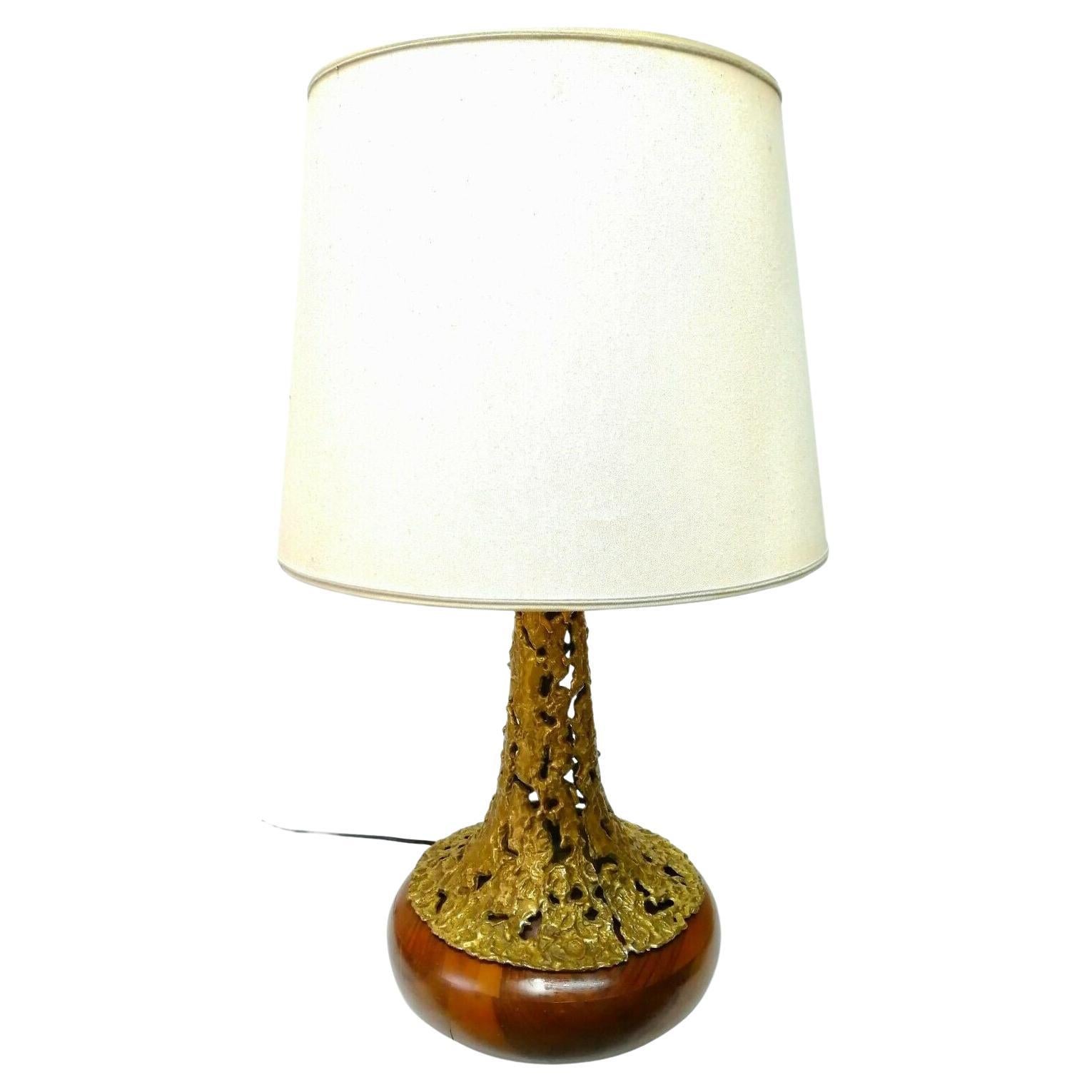 Table Lamp in Bronze and Wood, Design Angelo Brotto for Esperia, 1977 For Sale