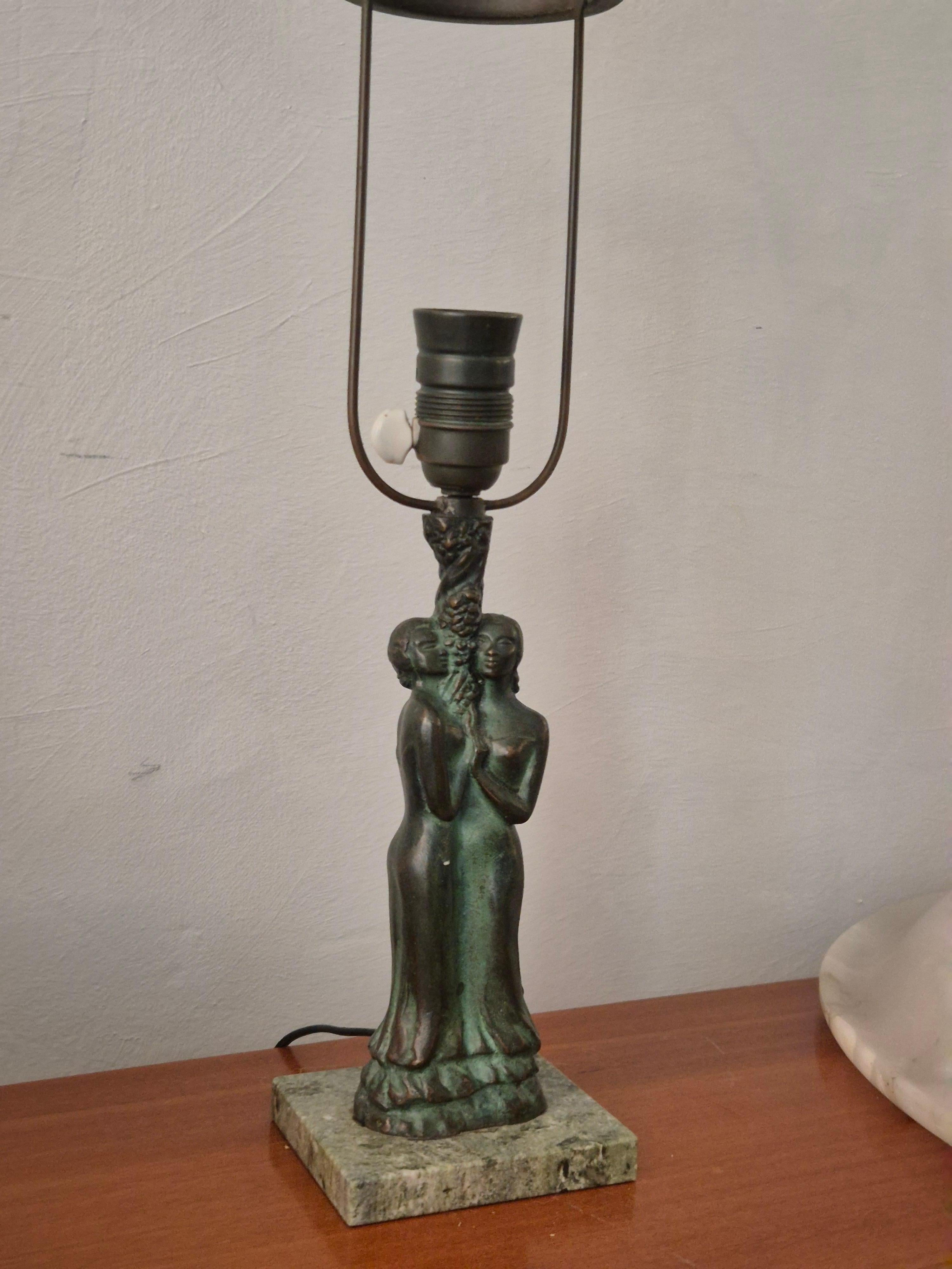 Art déco Lampe de table en bronze avec base en marbre vert, Scandinavian Greene & Greene 1920/30s en vente