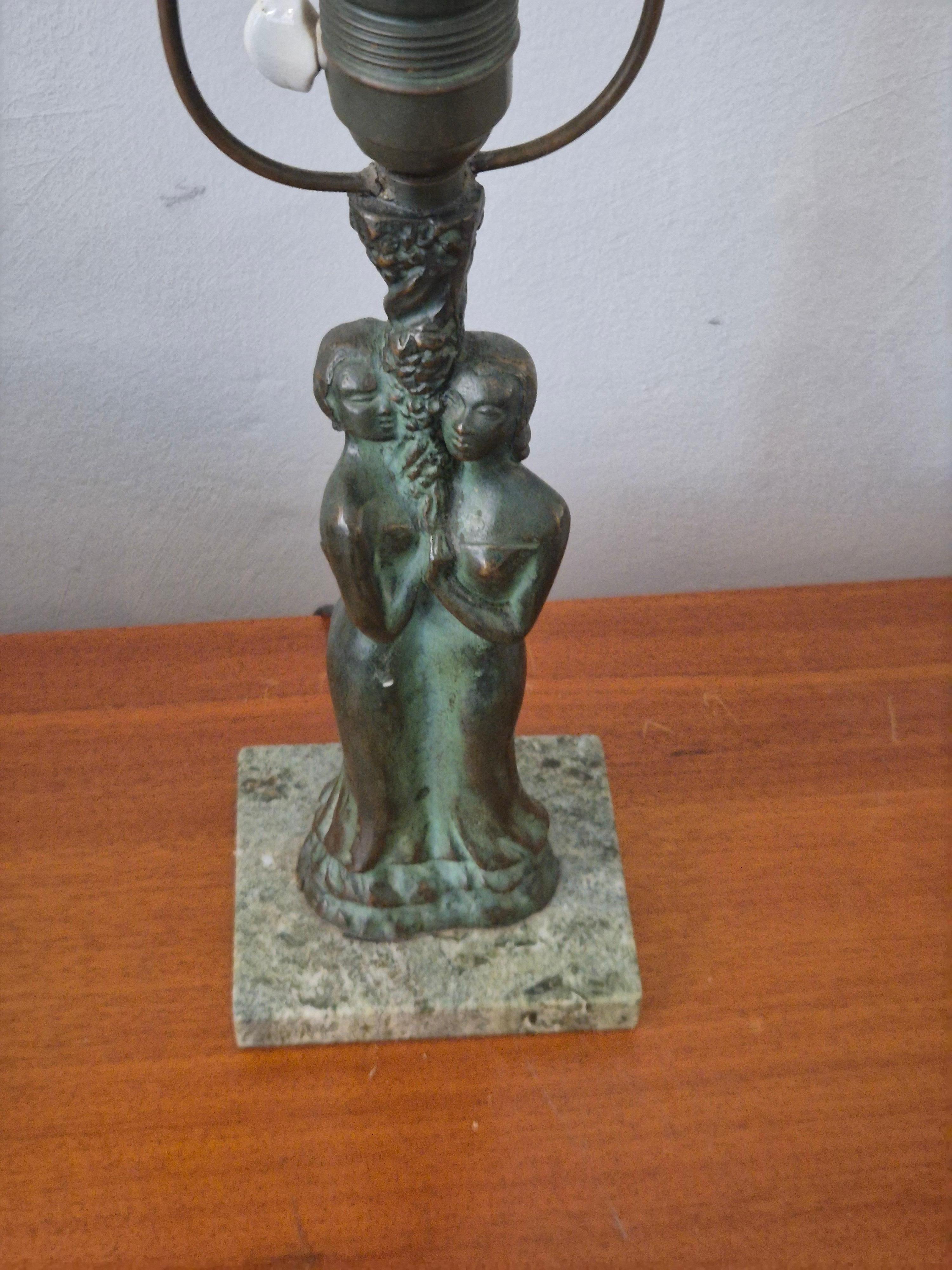 Européen Lampe de table en bronze avec base en marbre vert, Scandinavian Greene & Greene 1920/30s en vente