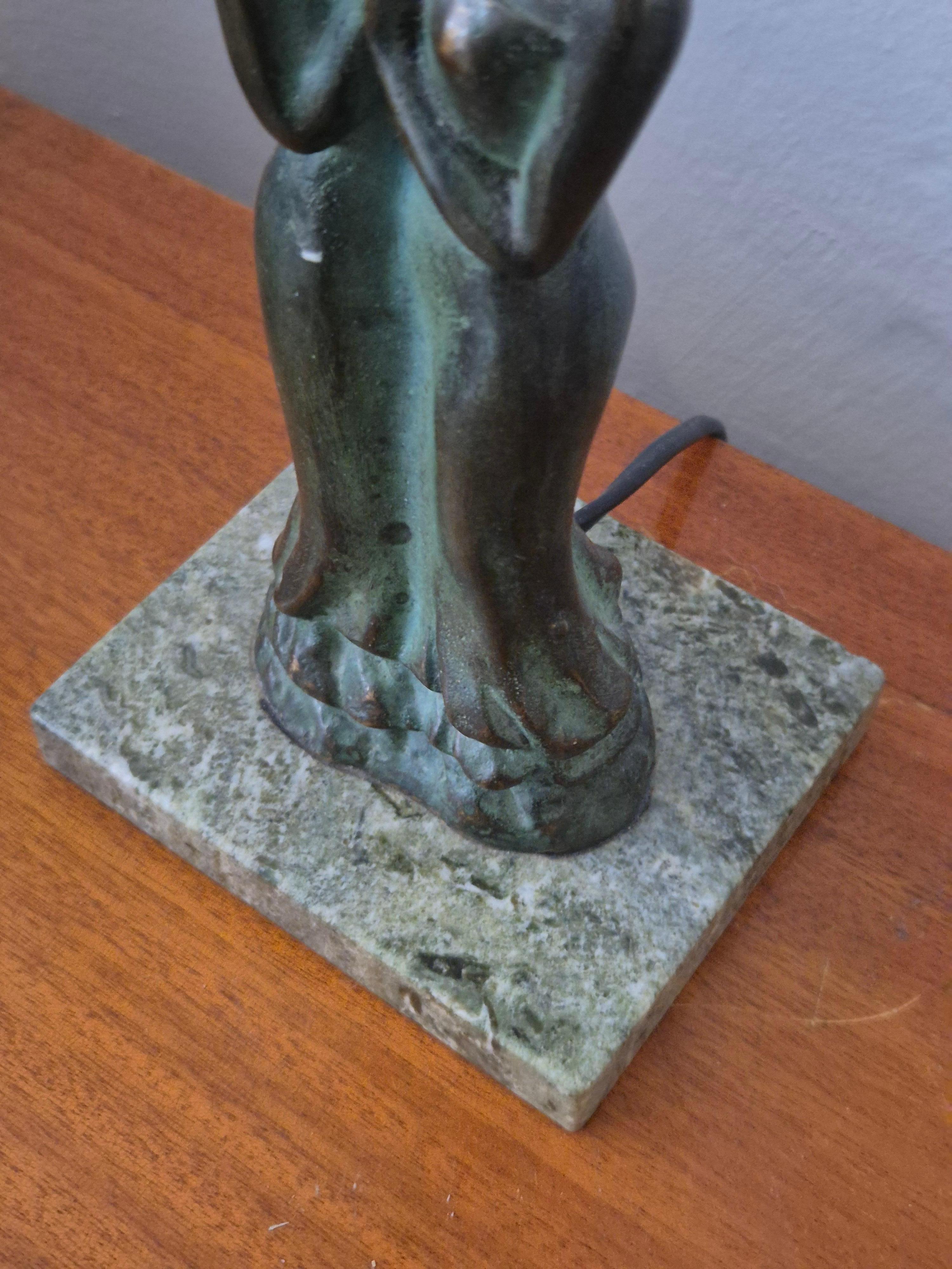 Bronze Lampe de table en bronze avec base en marbre vert, Scandinavian Greene & Greene 1920/30s en vente