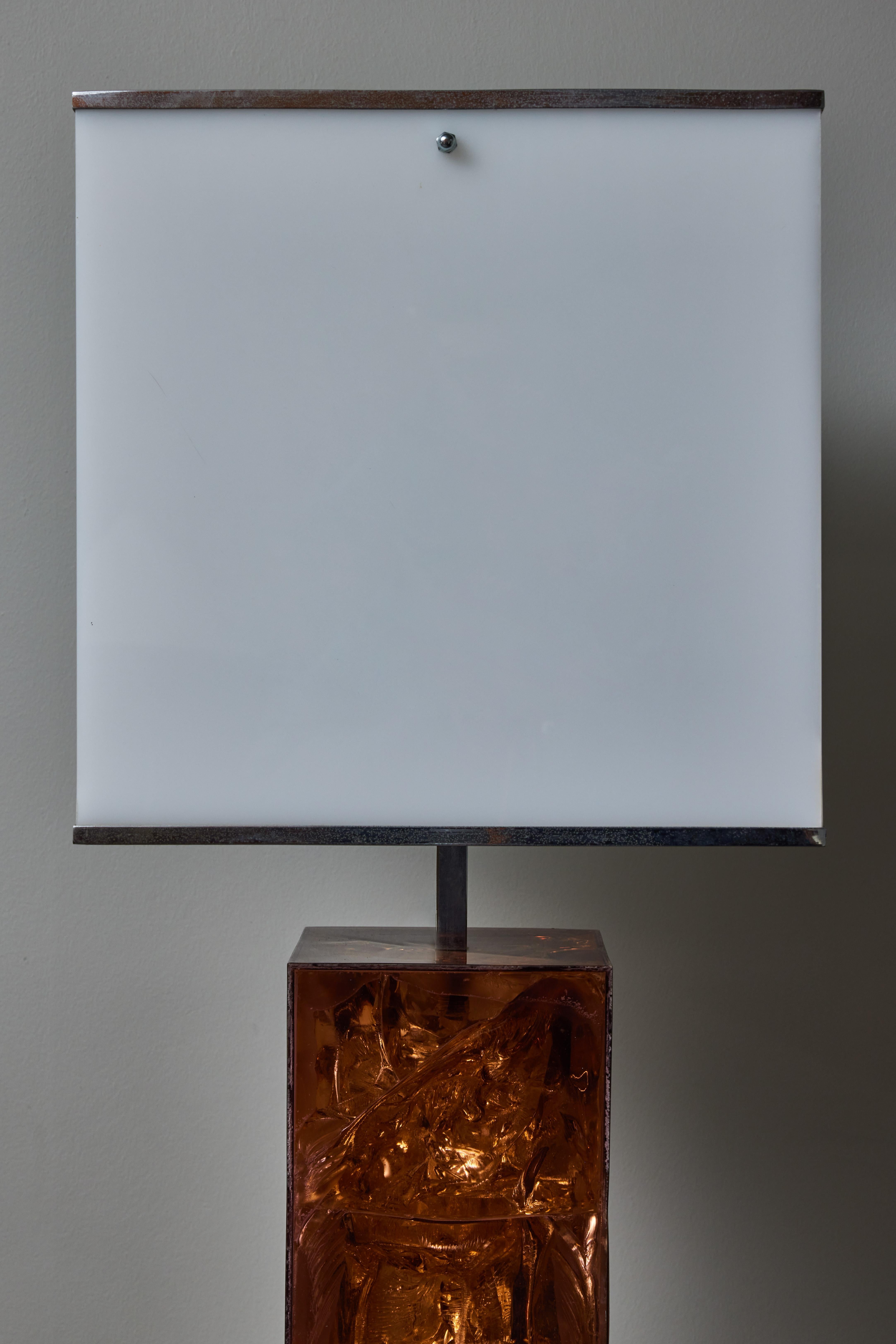 French Table Lamp in Brown Resin with Original Plexi Lampshade
