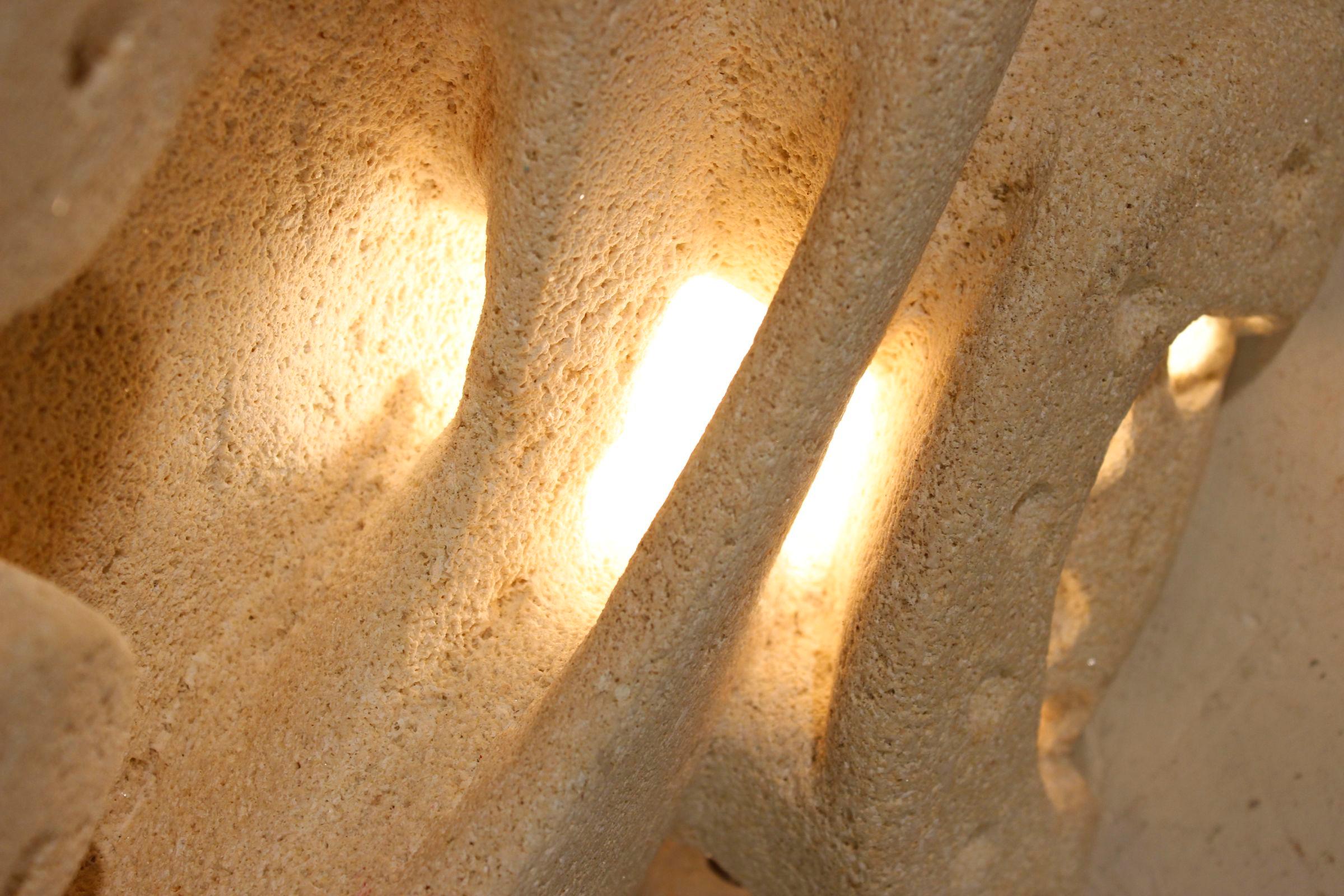 Late 20th Century Table lamp in carved stone by Albert Tormos, St Tropez France 1970s For Sale