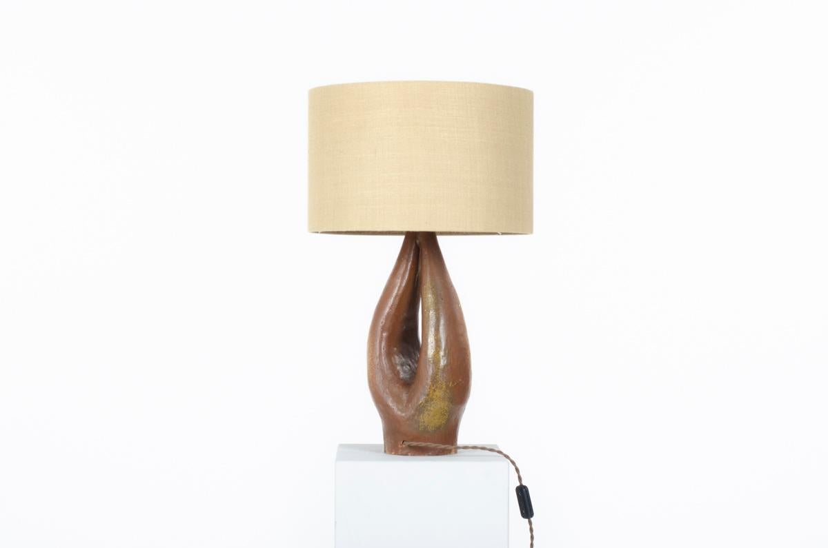 Table lamp made in the sixties in France
Base in brown ceramic and custom-made lampshade