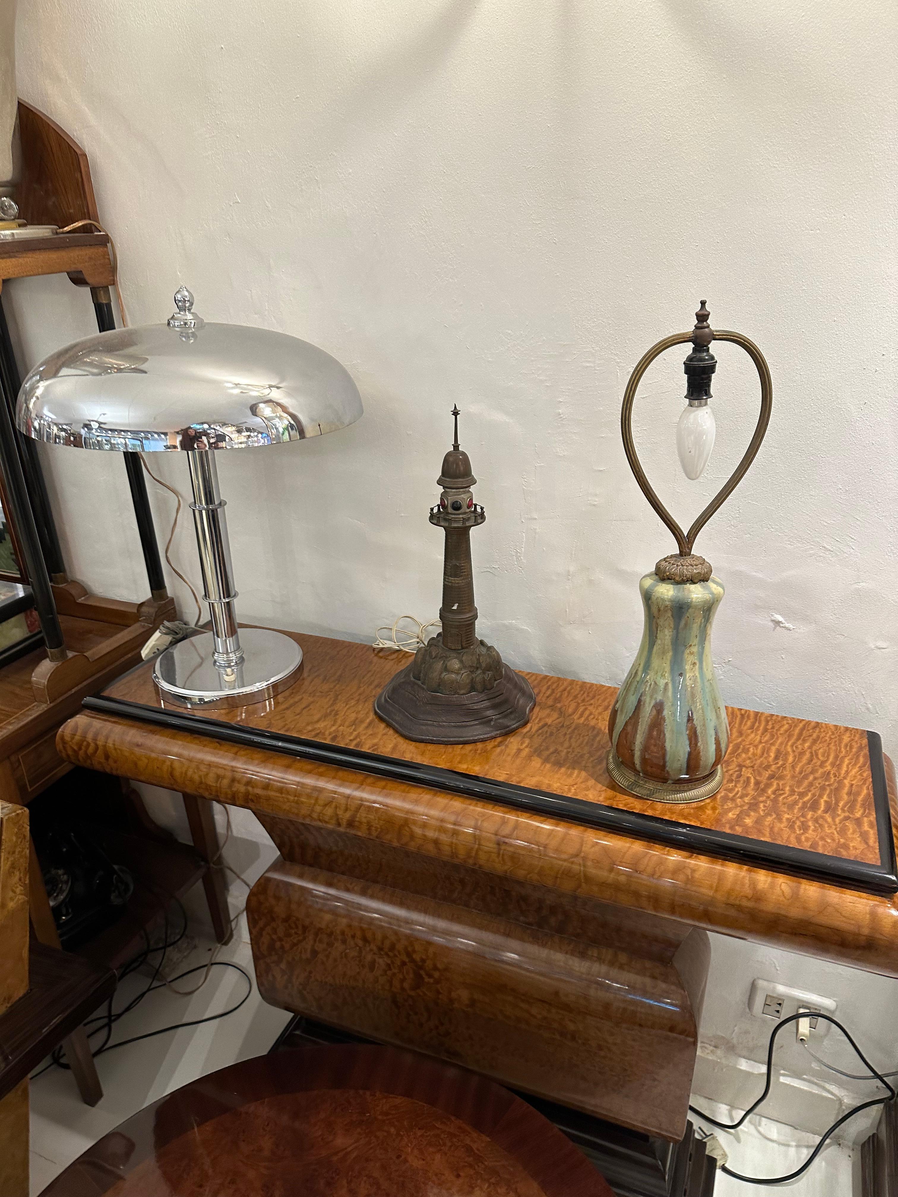 Art Nouveau Table Lamp in Ceramic and bronze, Sign: Elchinger Fils Soufflenheim Alsace For Sale