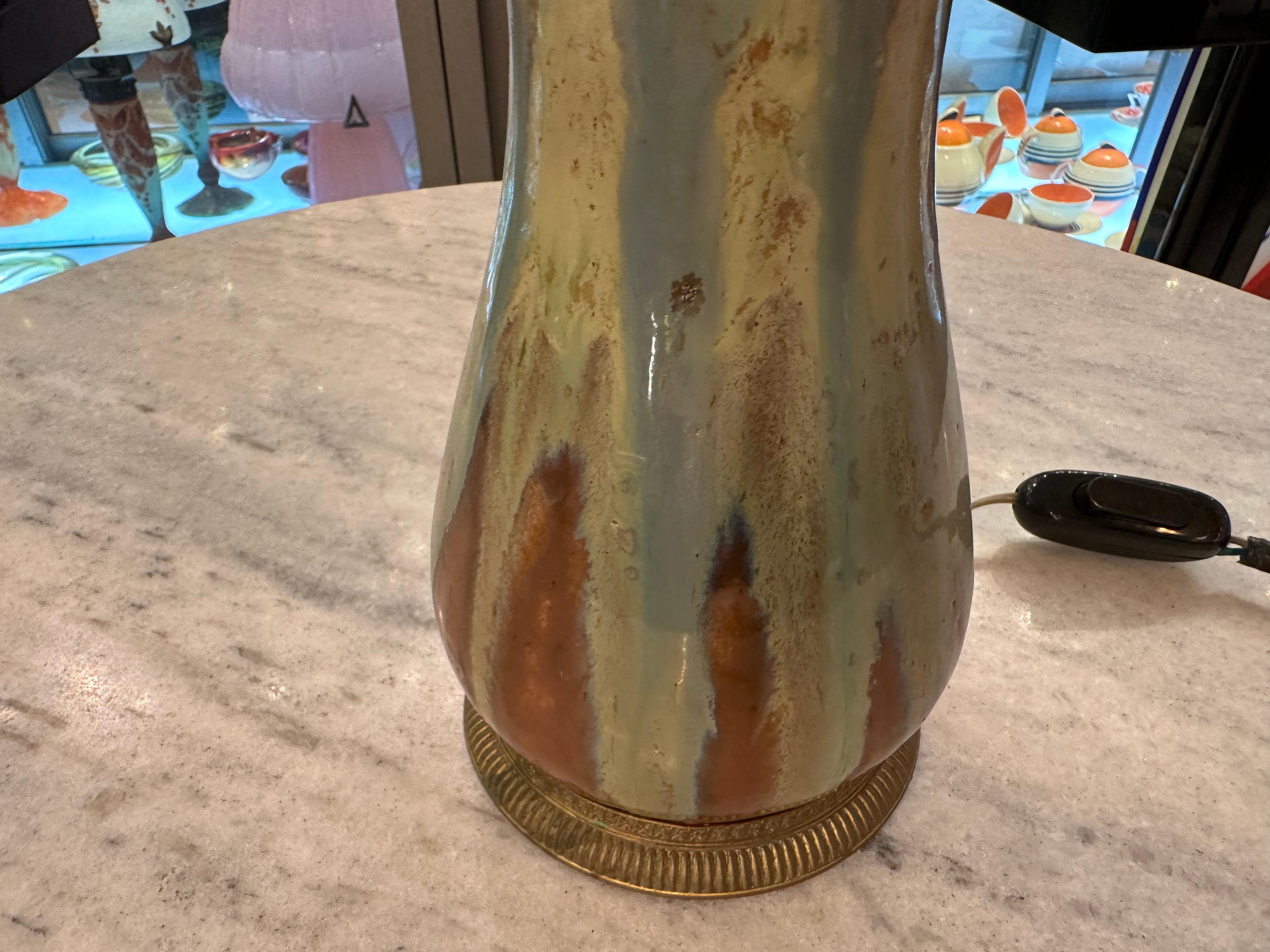 Table Lamp in Ceramic and bronze, Sign: Elchinger Fils Soufflenheim Alsace For Sale 4