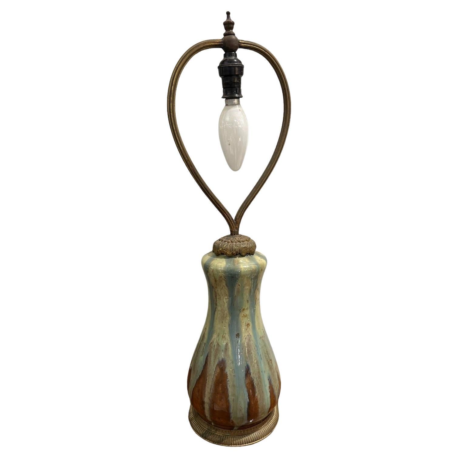 Table Lamp in Ceramic and bronze, Sign: Elchinger Fils Soufflenheim Alsace For Sale