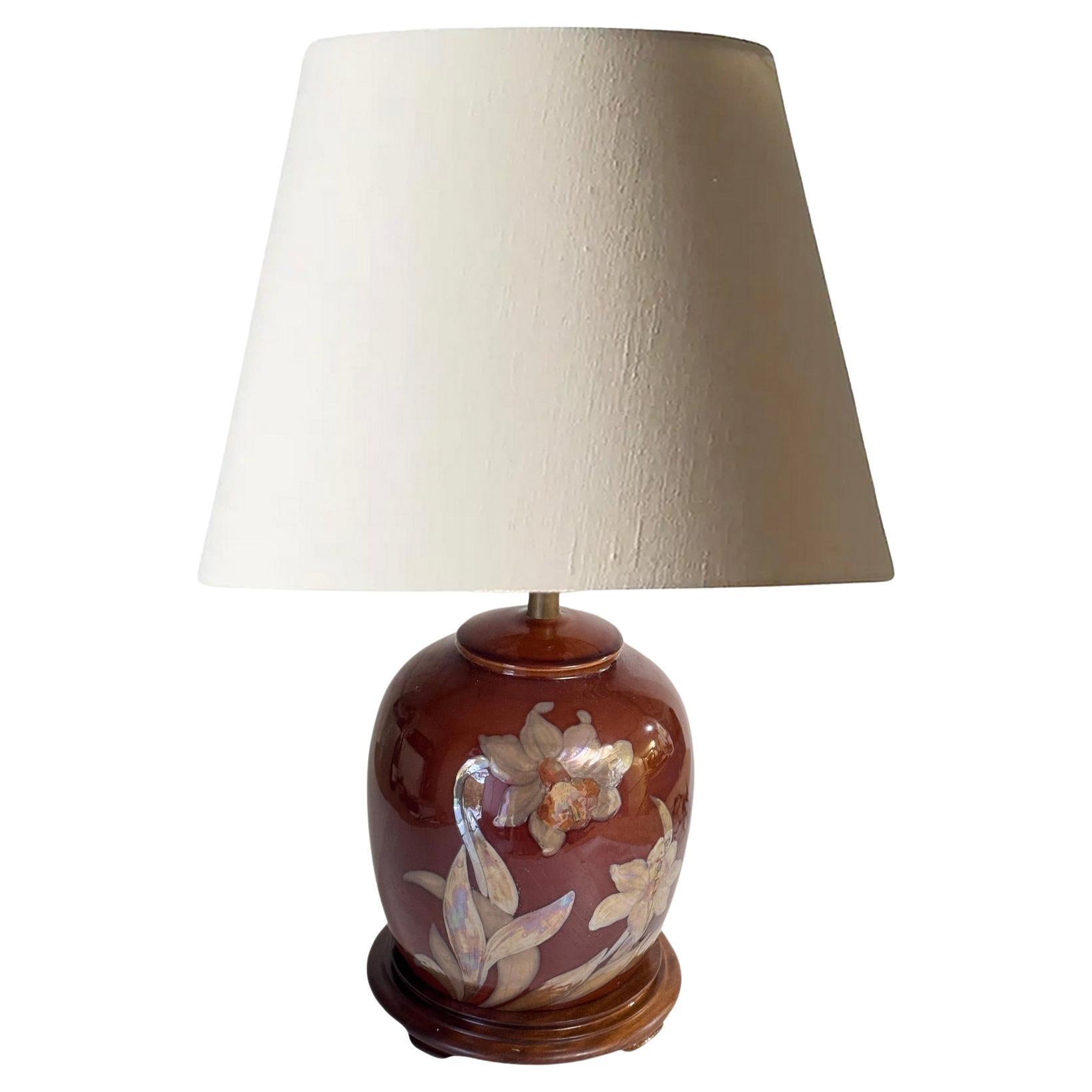 Table Lamp in Ceramic and Wood Brown color France 1970  For Sale