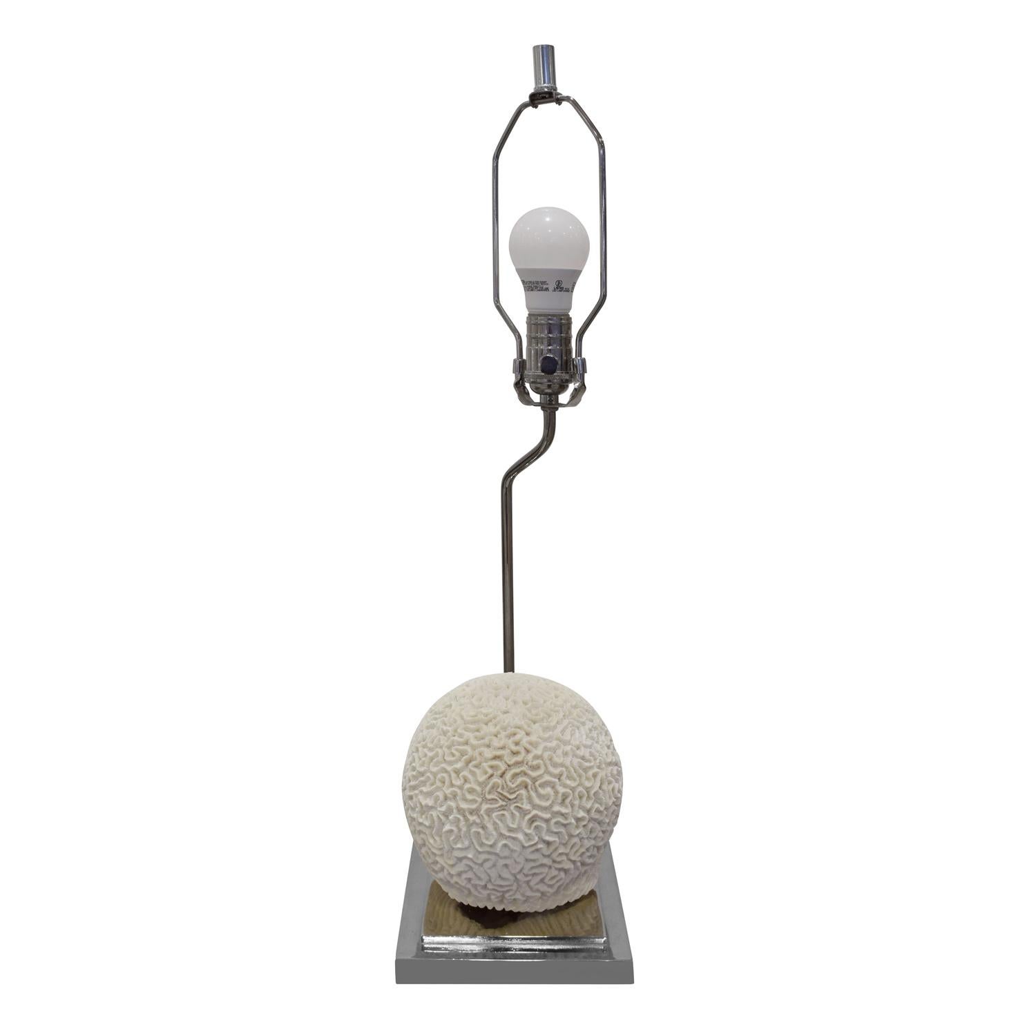 American Table Lamp in Chrome with Brain Coral Formation, 1970s For Sale