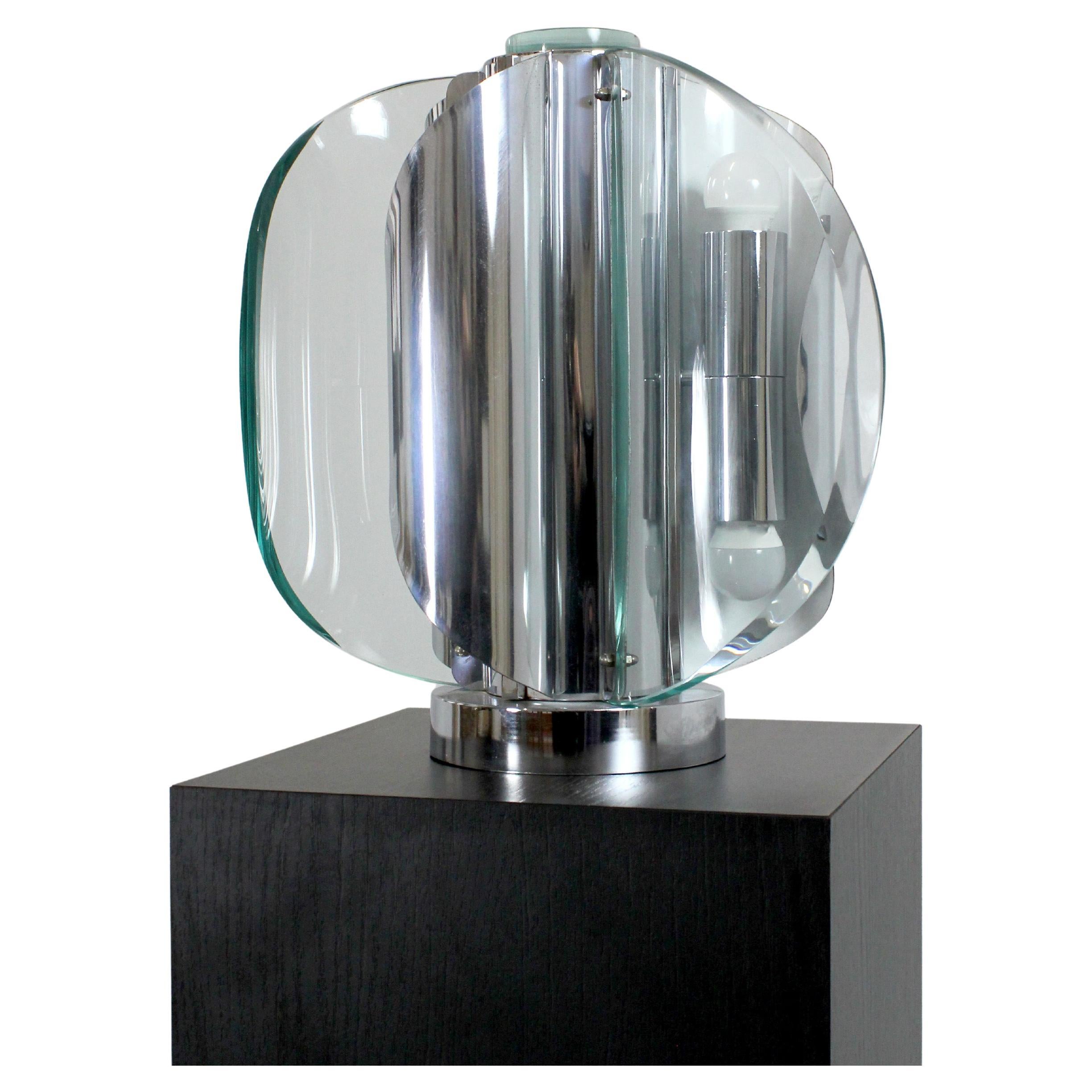 Lámpara de sobremesa de cristal transparente y acero cromado - Attr. Max Ingrand - a Fontana Arte