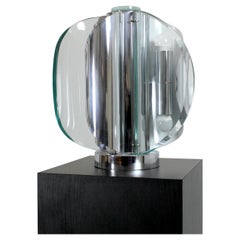 Lámpara de sobremesa de cristal transparente y acero cromado - Attr. Max Ingrand - a Fontana Arte