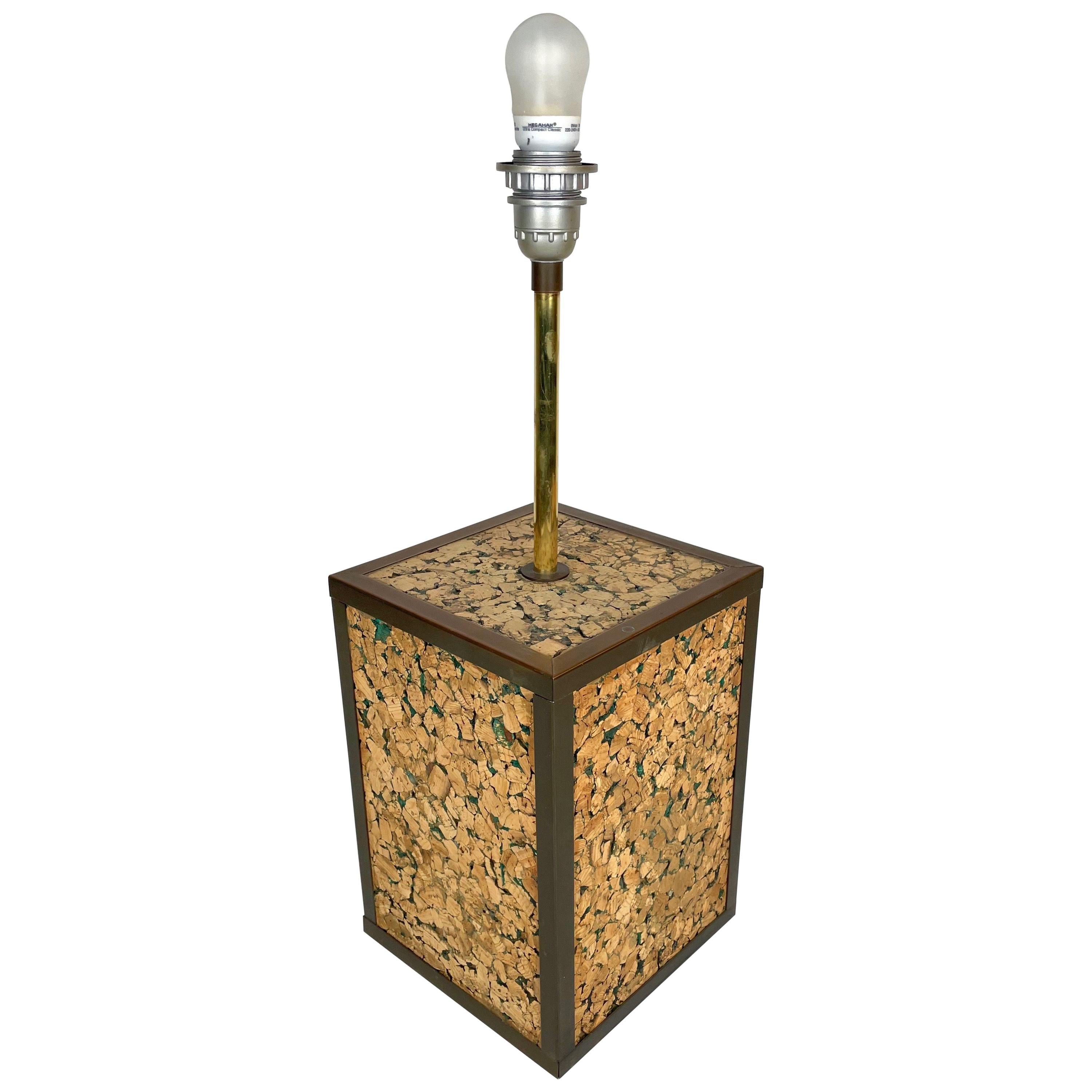 Table Lamp in Cork and Brass, Italy, 1970s