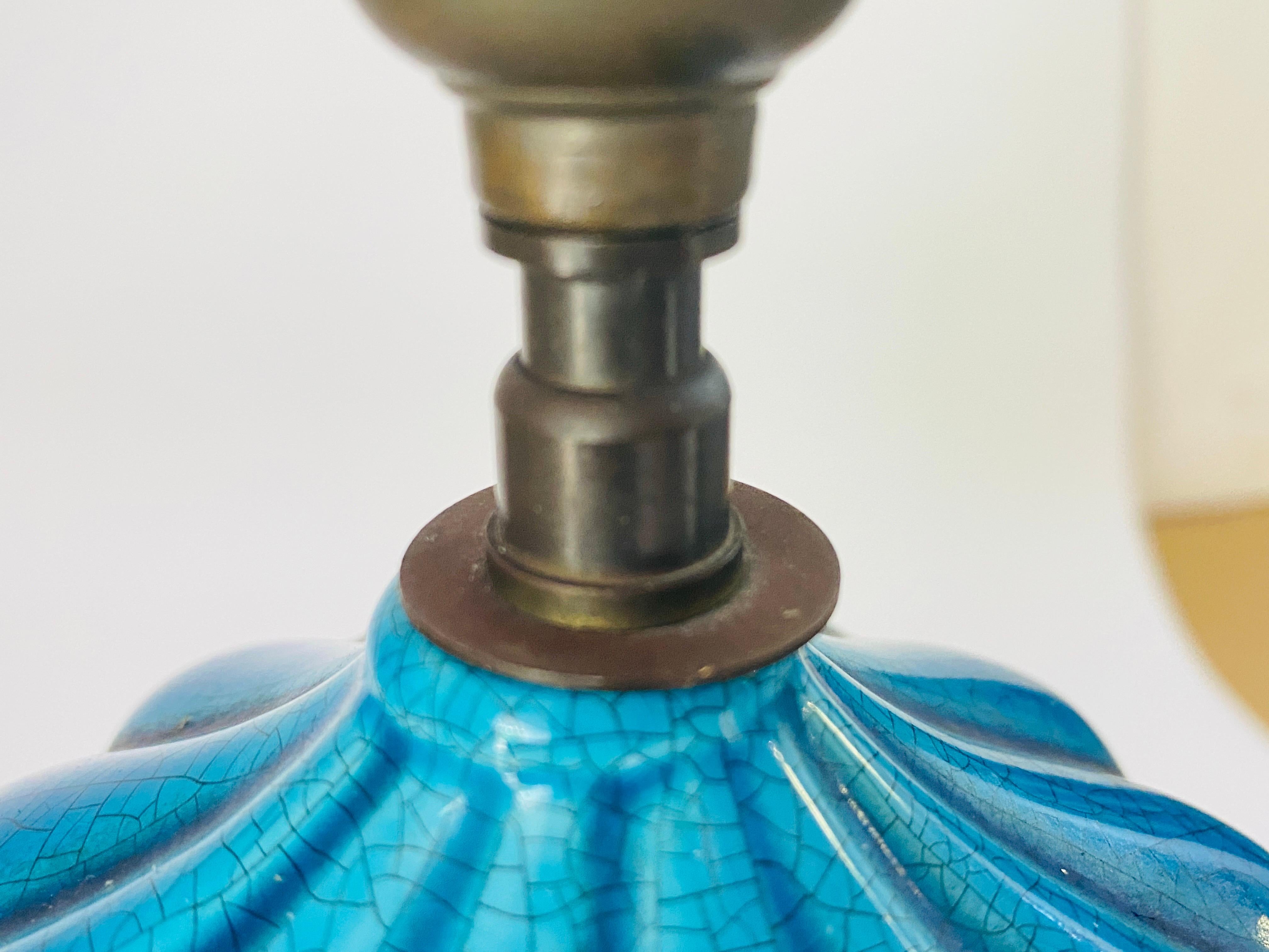 Table Lamp in Crakled Enemeled Blue Ceramic, France, 1970 In Good Condition For Sale In Auribeau sur Siagne, FR