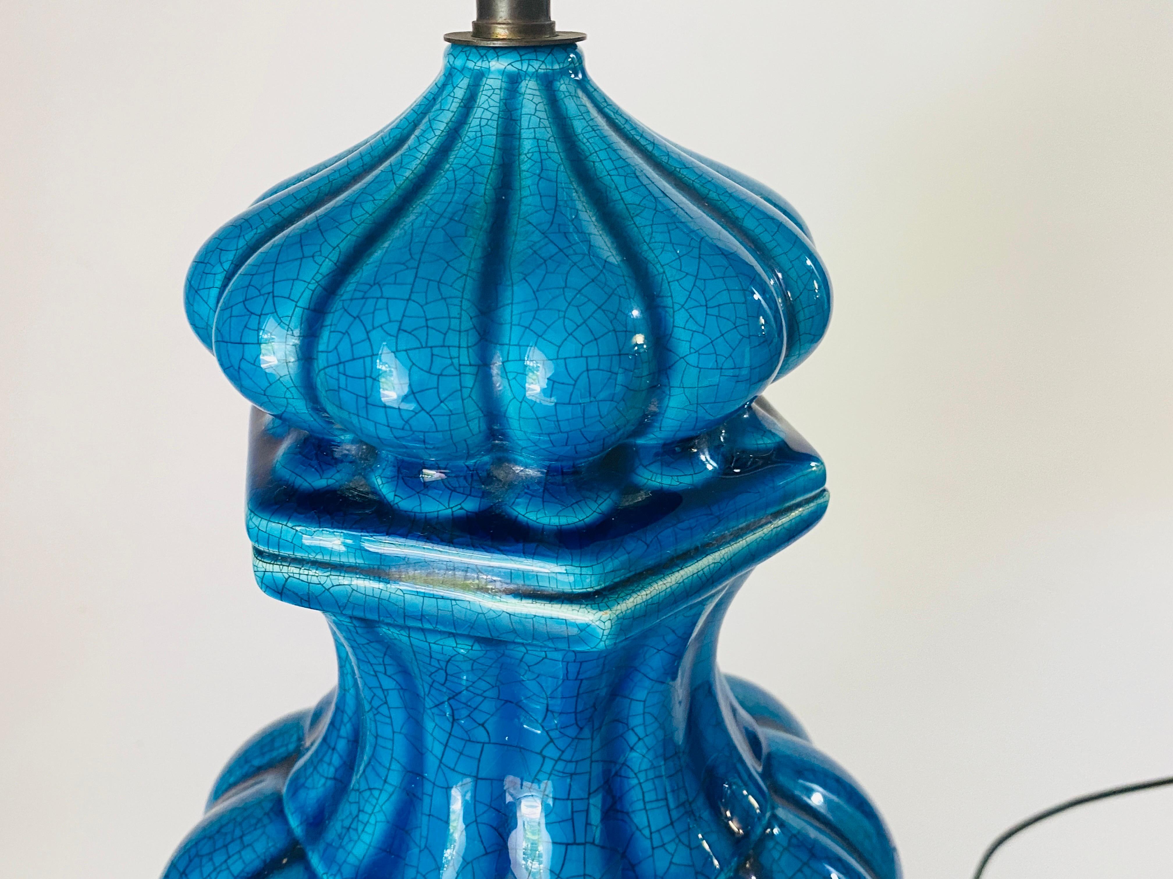 Table Lamp in Crakled Enemeled Blue Ceramic, France, 1970 For Sale 2