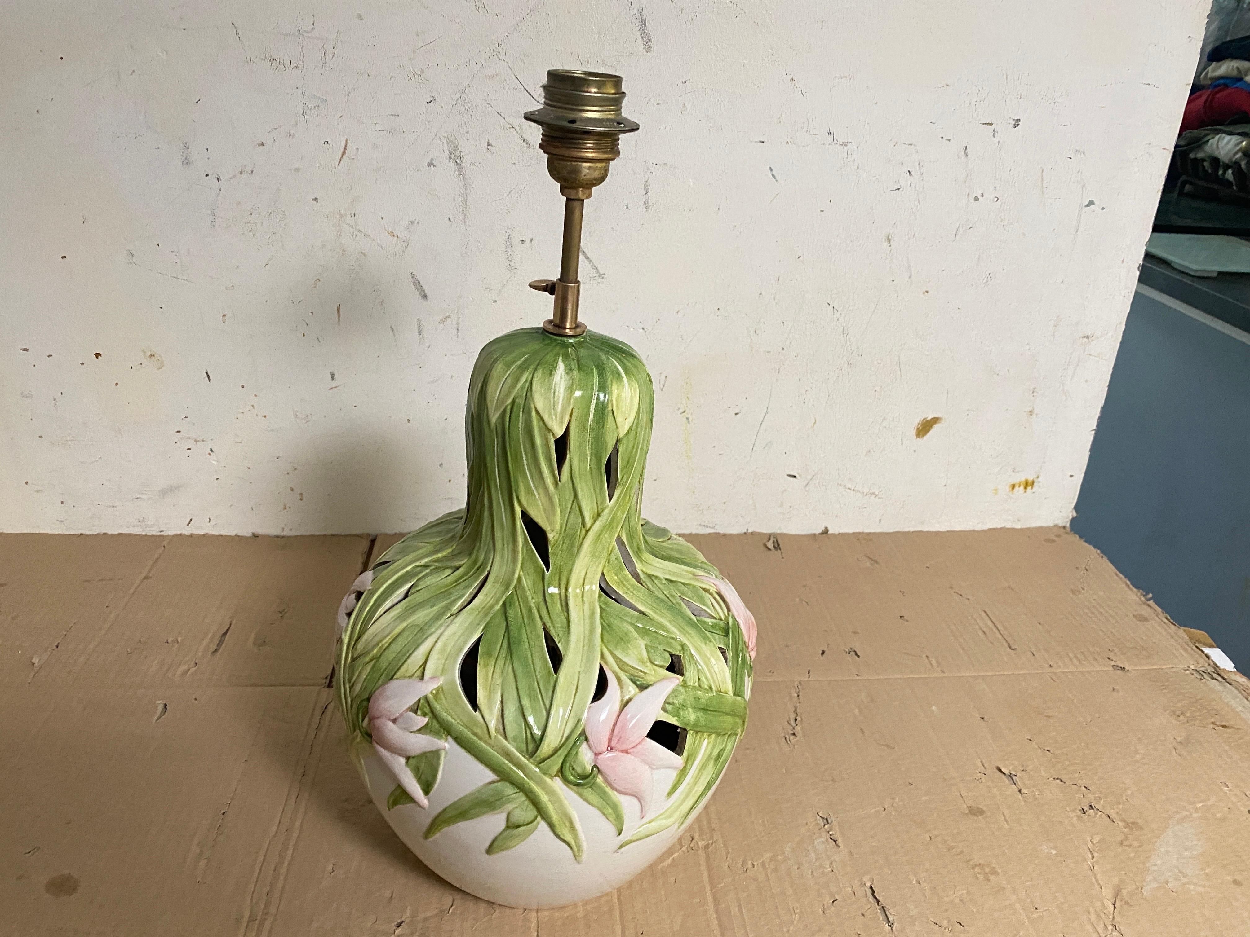 Table Lamp in Crakled Enemeled Ceramic Green Pink and White colors, France, 1970 For Sale 11
