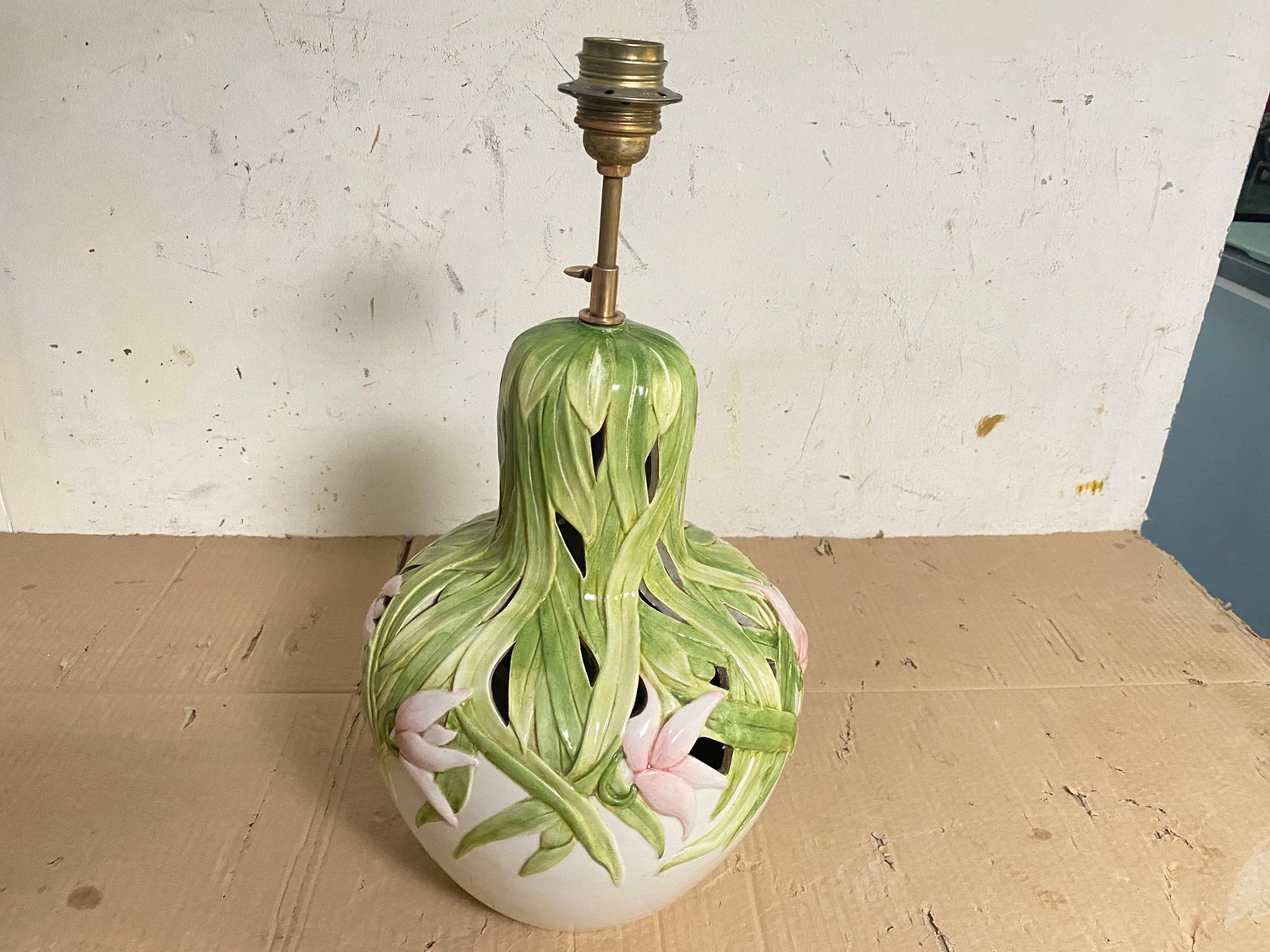 Table Lamp in Crakled Enemeled Ceramic Green Pink and White colors, France, 1970 For Sale 12
