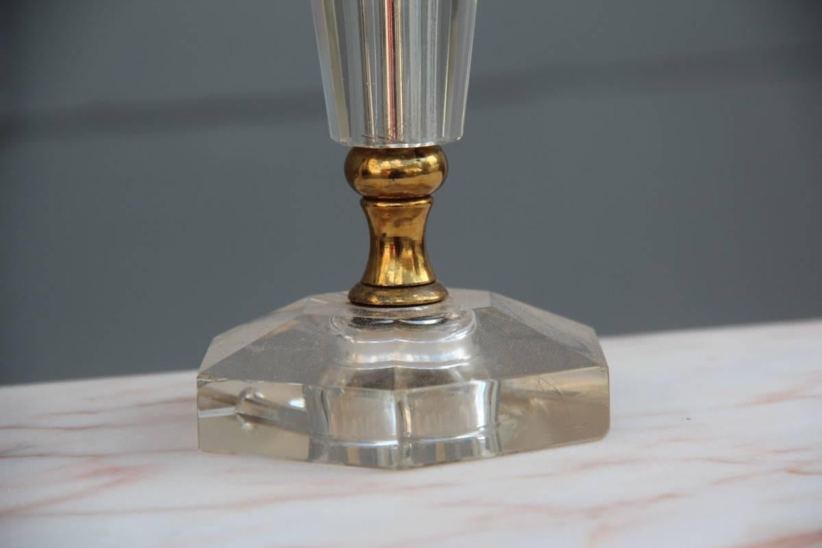 Lámpara de sobremesa de cristal y latón, 1950, cúpula de tela de algodón forrada nueva.
