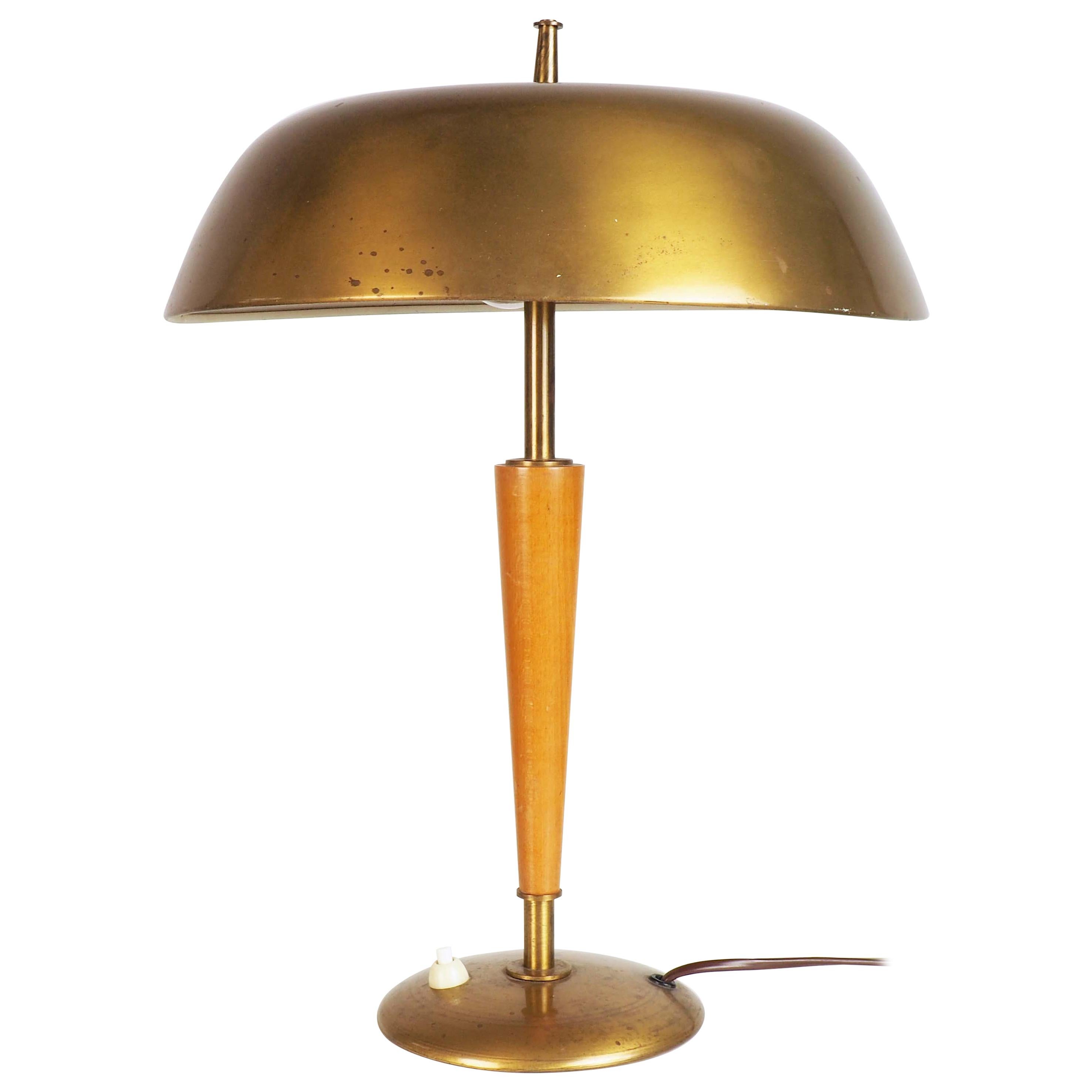 Table Lamp in Elm and Brass from Nordiska Kompaniet, Stockholm, Sweden, 1940s