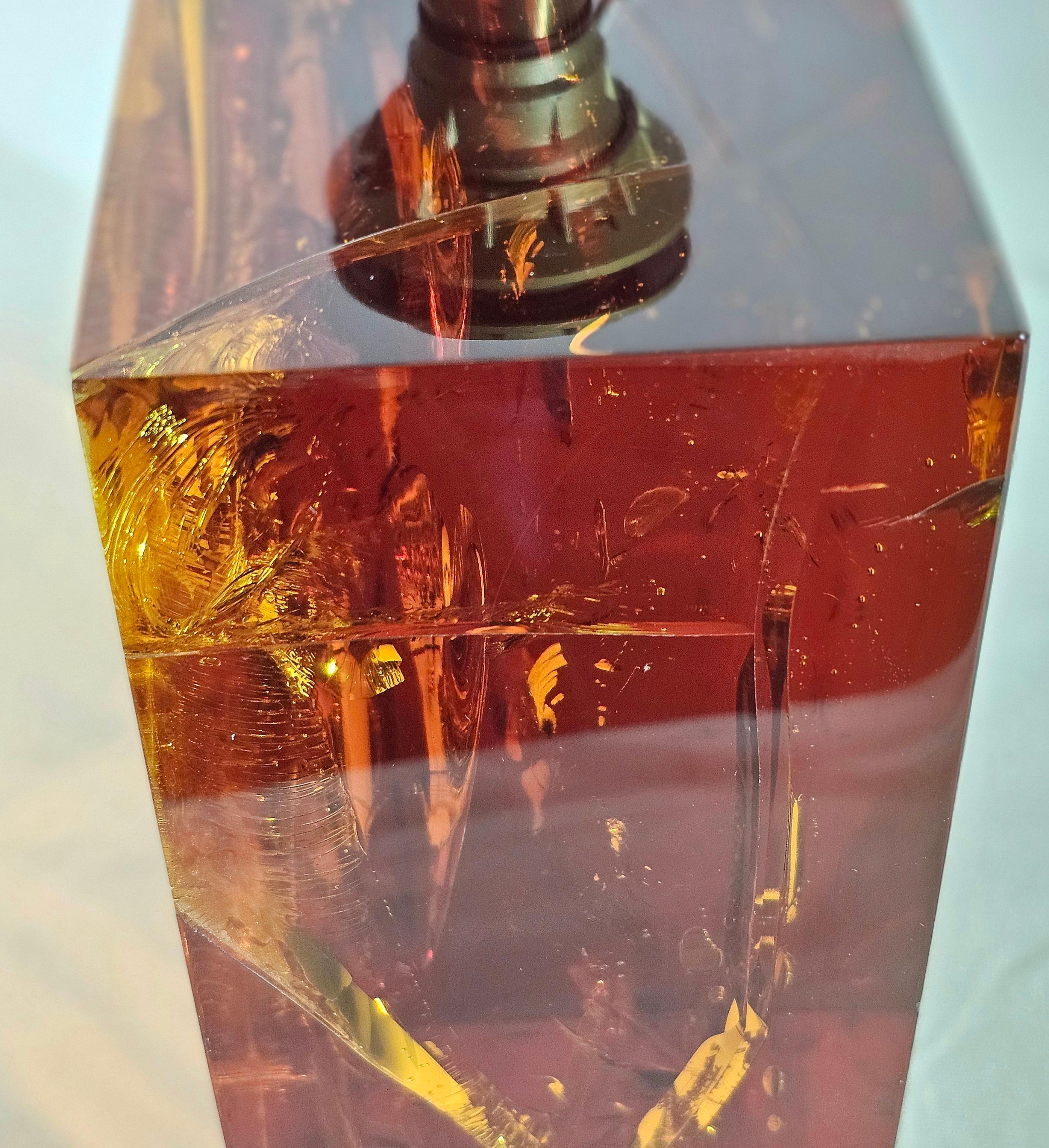 Table Lamp in Fractal Resin Amber by Pierre Giraudon  Midcentury France 70s 5
