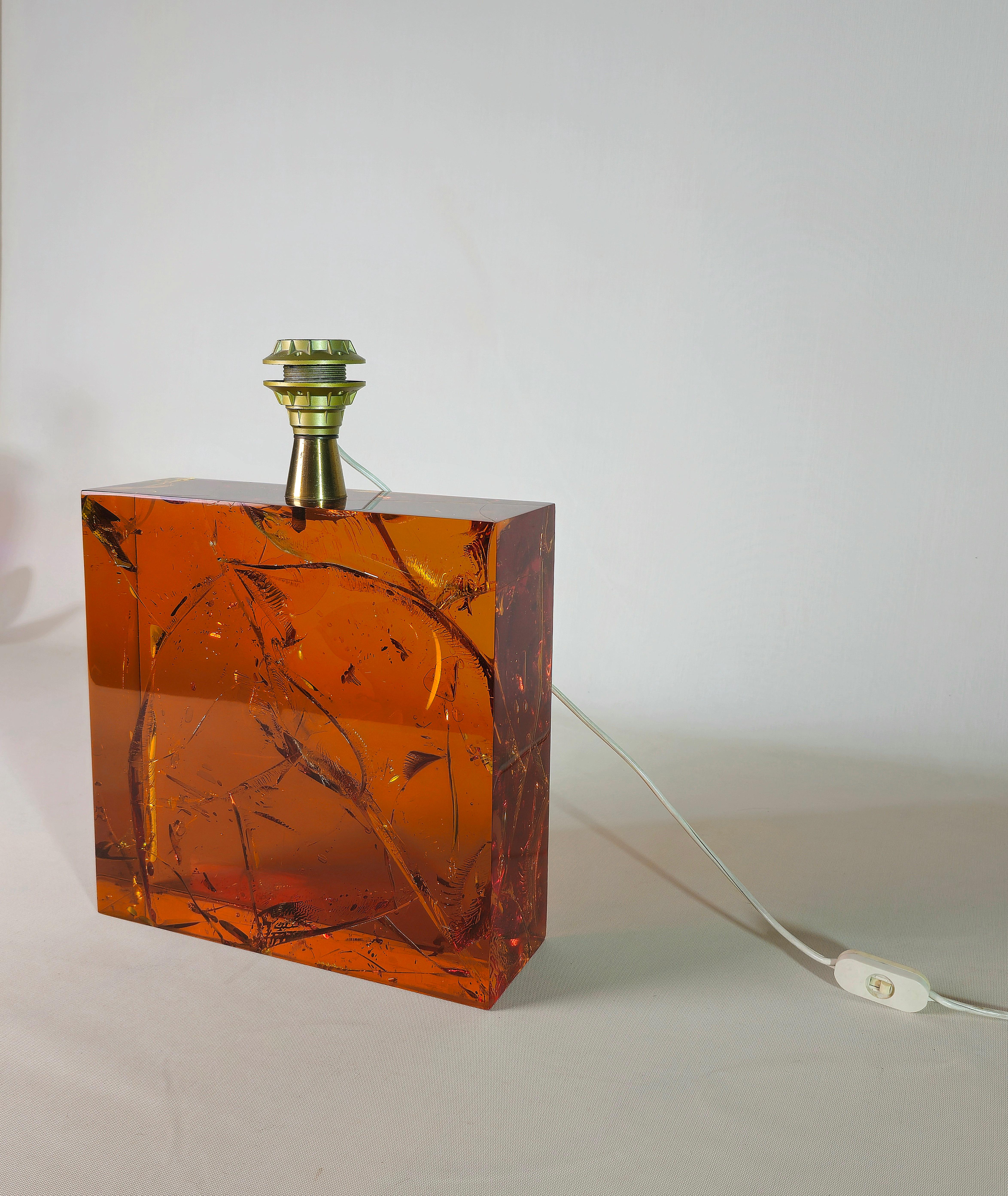 Table Lamp in Fractal Resin Amber by Pierre Giraudon  Midcentury France 70s For Sale 7