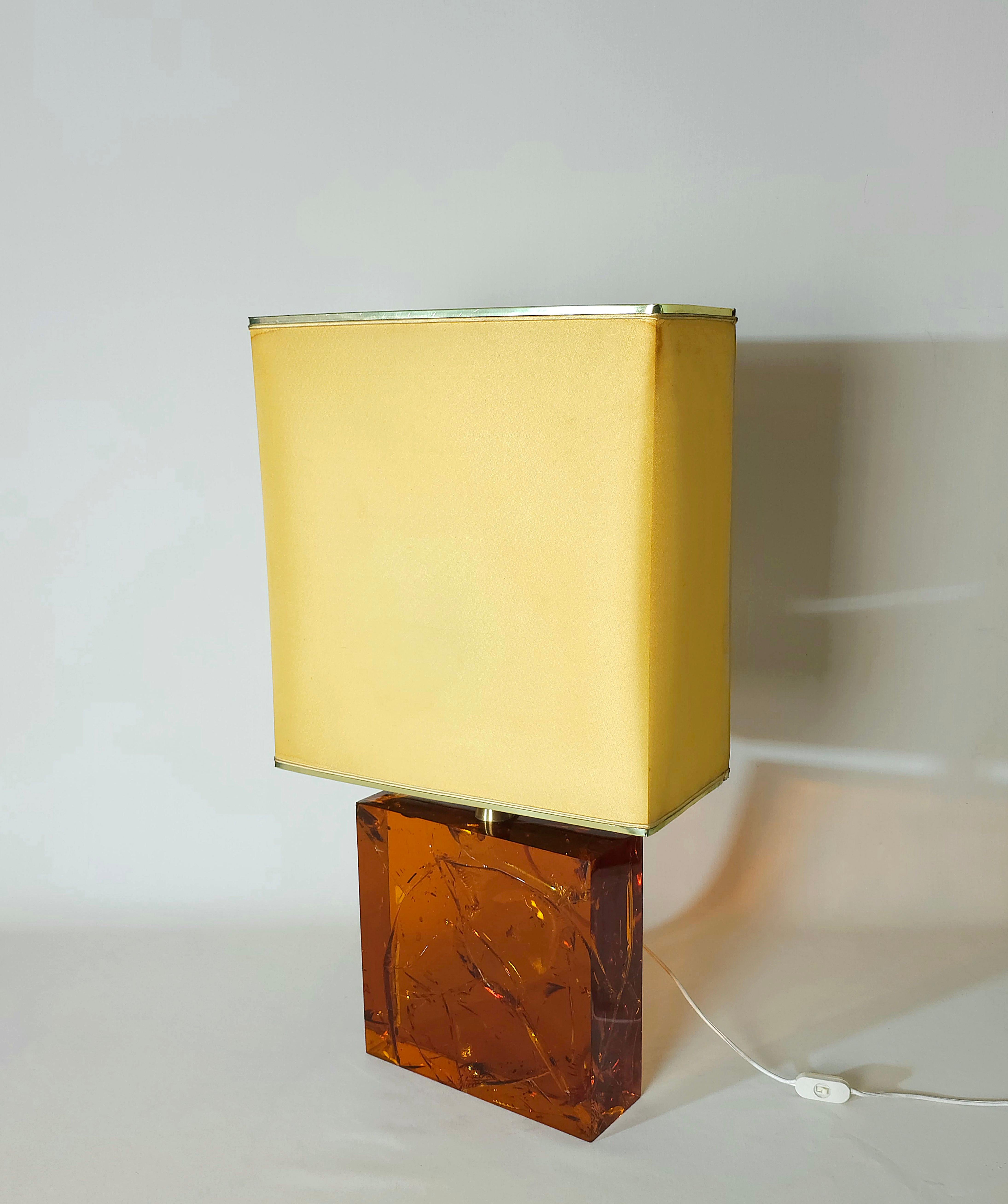 Table Lamp in Fractal Resin Amber by Pierre Giraudon  Midcentury France 70s For Sale 8