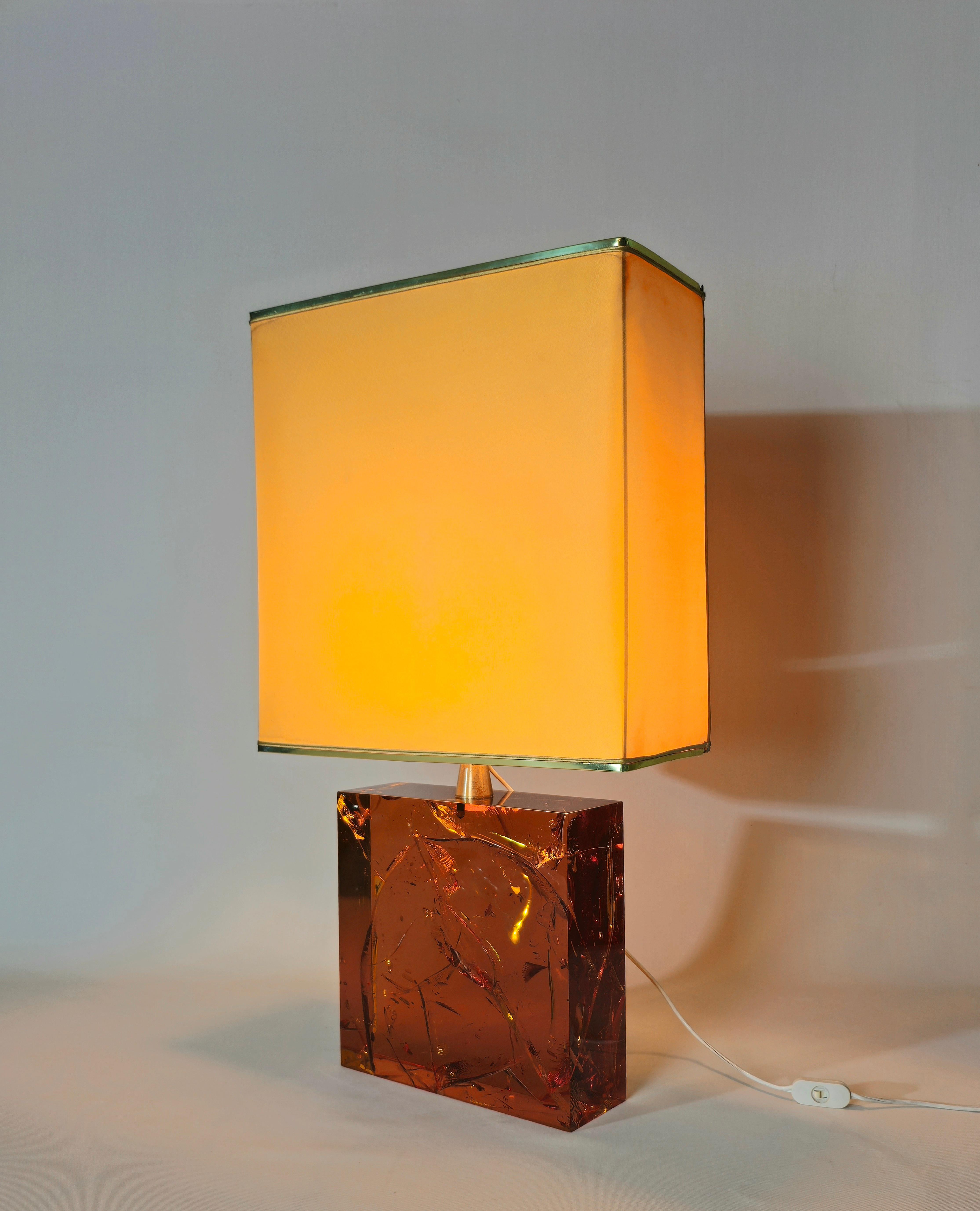 Table Lamp in Fractal Resin Amber by Pierre Giraudon  Midcentury France 70s For Sale 9