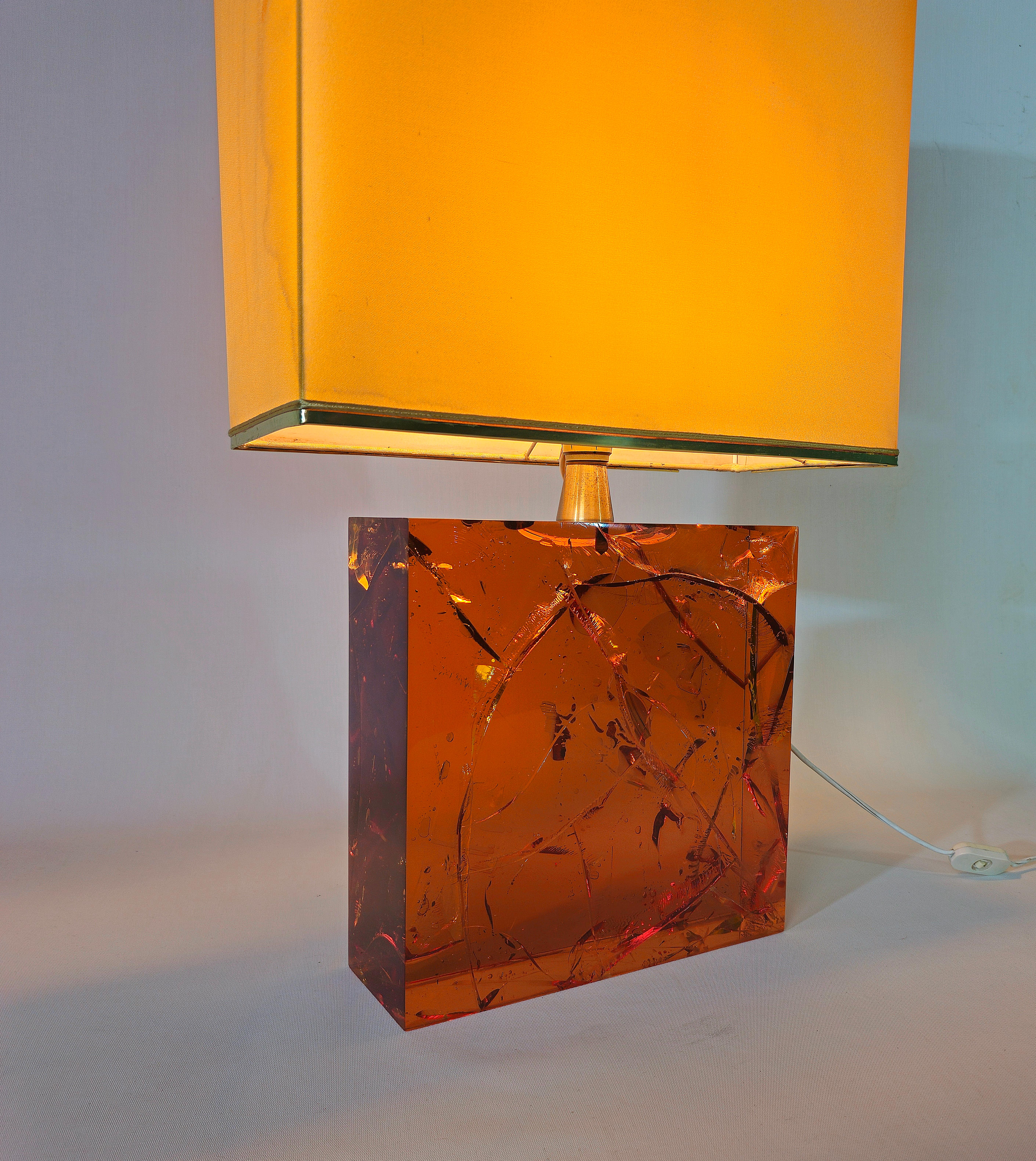 Table Lamp in Fractal Resin Amber by Pierre Giraudon  Midcentury France 70s For Sale 12