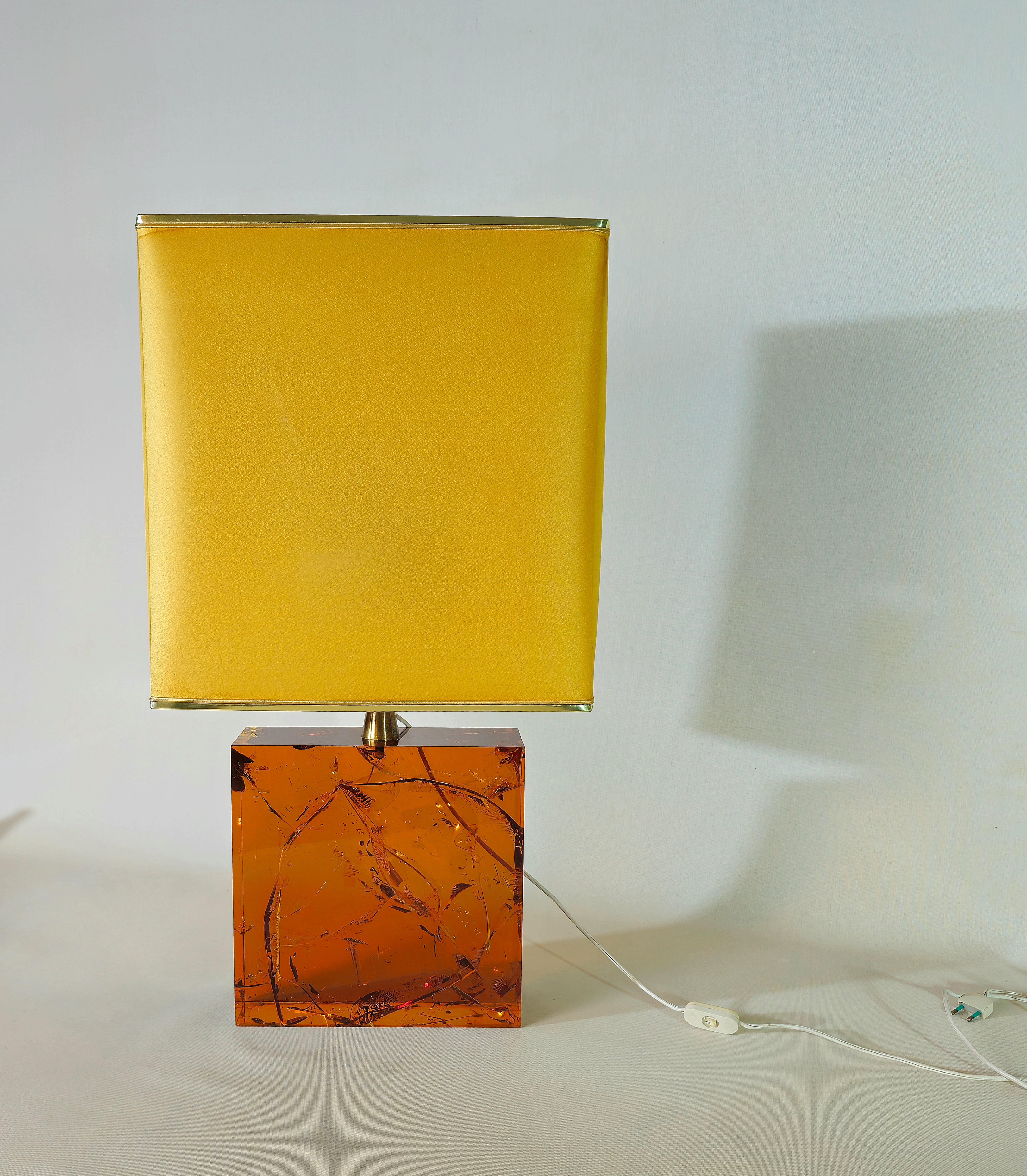 Table Lamp in Fractal Resin Amber by Pierre Giraudon  Midcentury France 70s For Sale 13