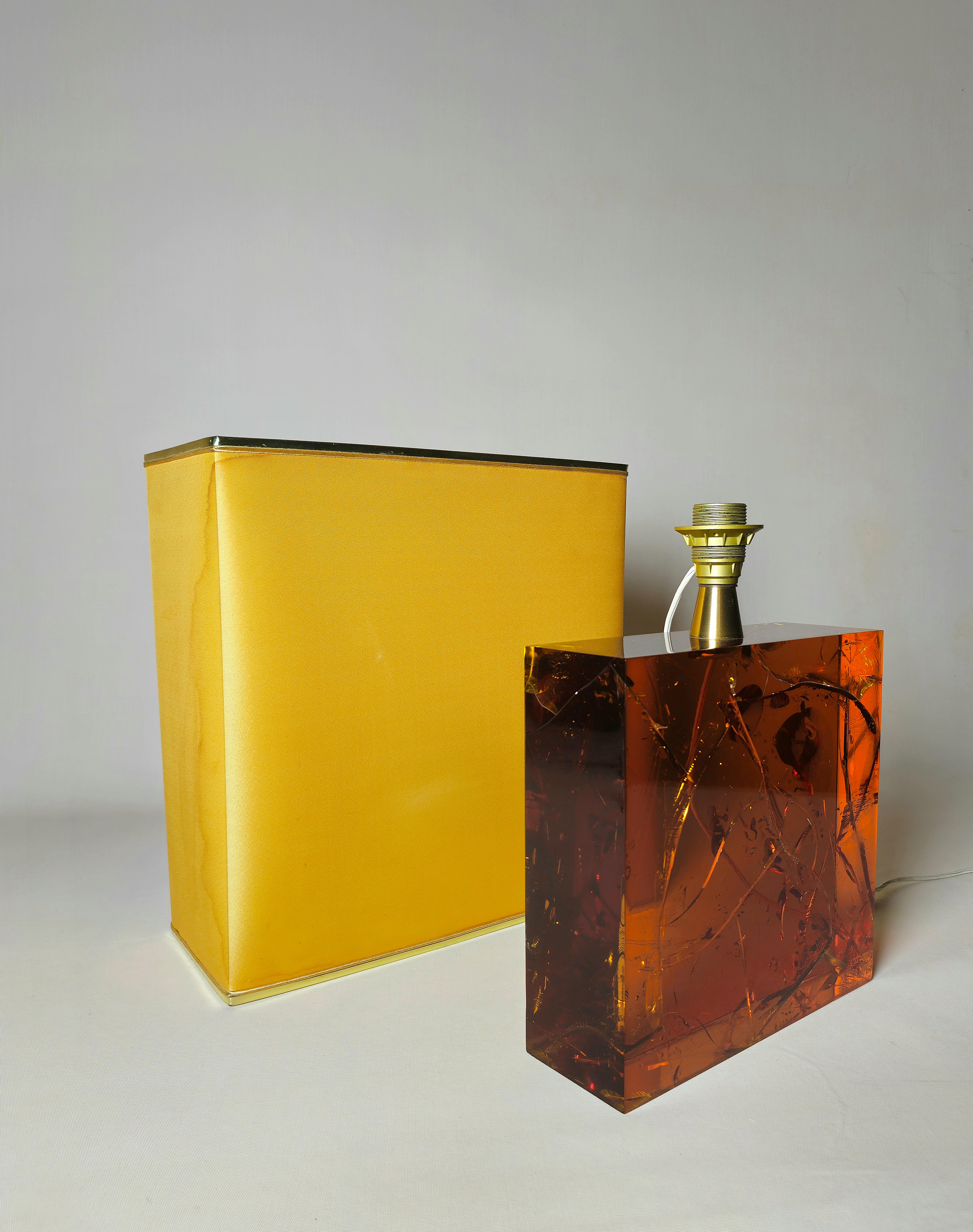 French Table Lamp in Fractal Resin Amber by Pierre Giraudon  Midcentury France 70s