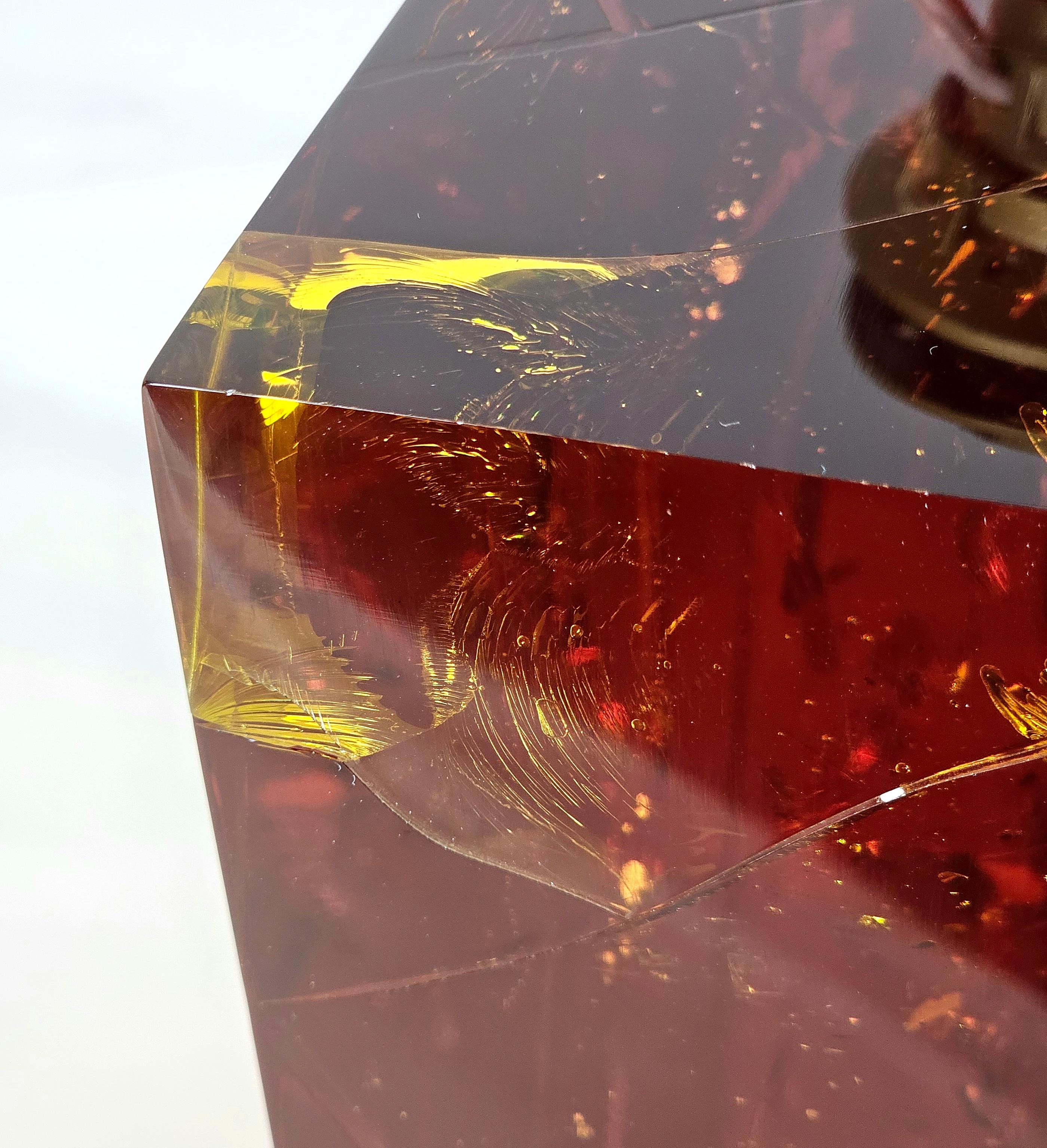 20th Century Table Lamp in Fractal Resin Amber by Pierre Giraudon  Midcentury France 70s