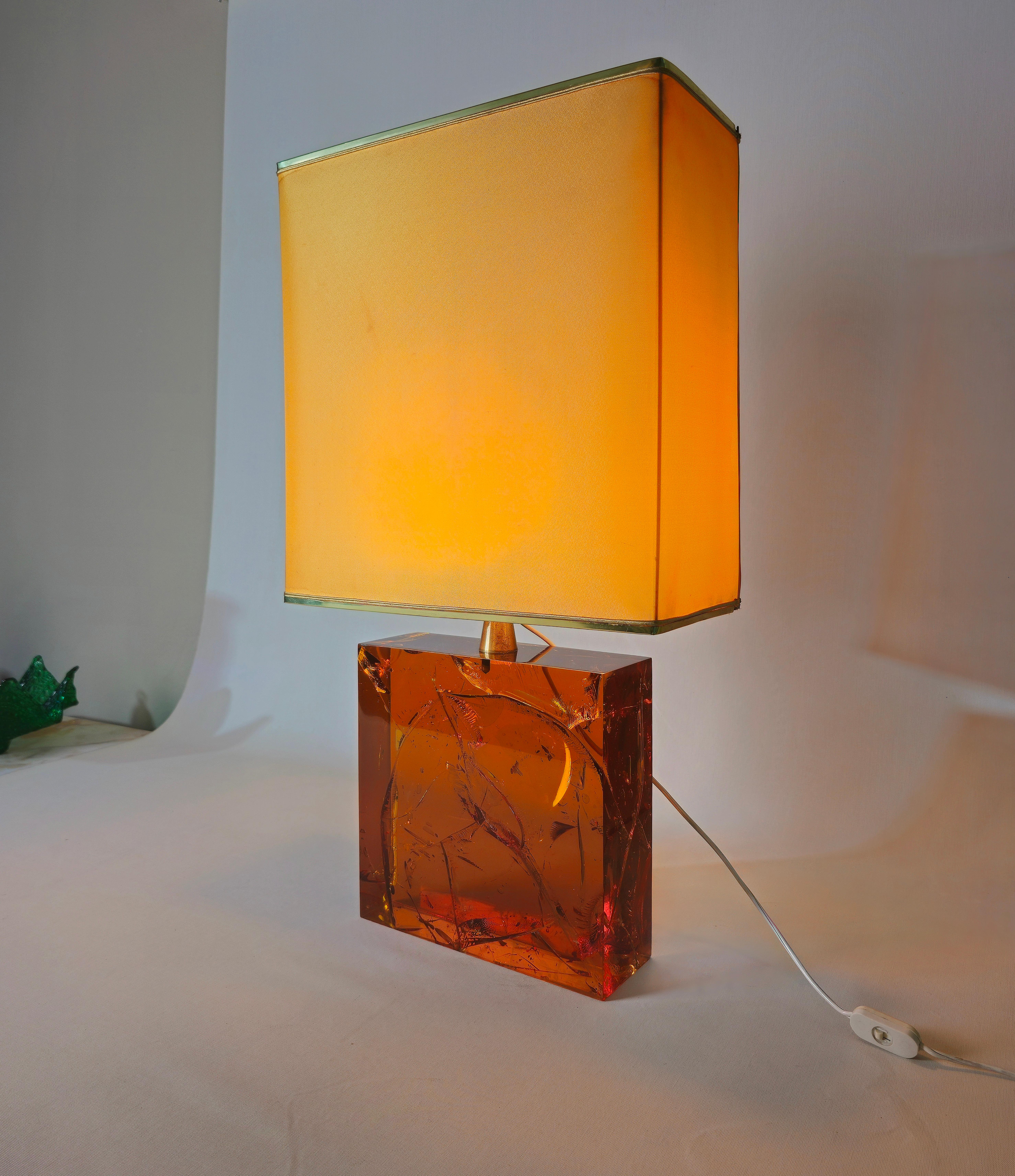 Table Lamp in Fractal Resin Amber by Pierre Giraudon  Midcentury France 70s For Sale 1