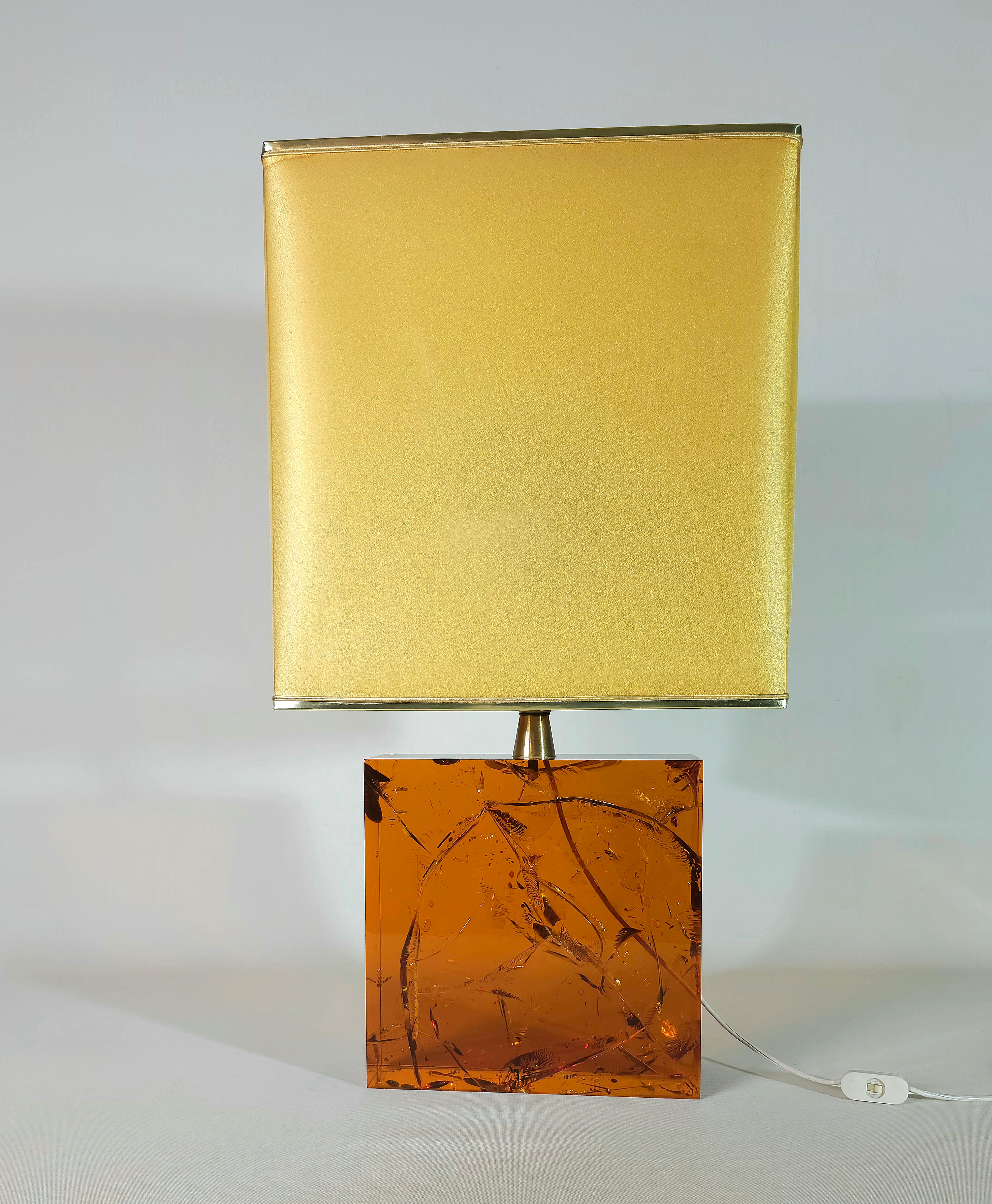 Table Lamp in Fractal Resin Amber by Pierre Giraudon  Midcentury France 70s For Sale 3