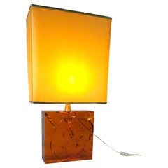 Table Lamp in Fractal Resin Amber by Pierre Giraudon  Midcentury France 70s