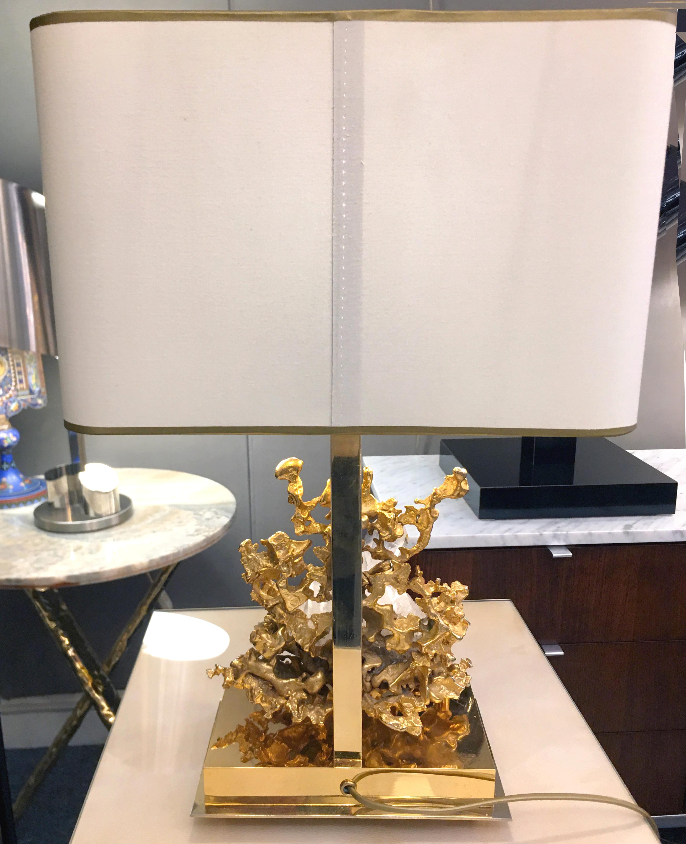 French Table Lamp in Gilded Bronze and Rock Crystal, Claude-Victor Boeltz Paris