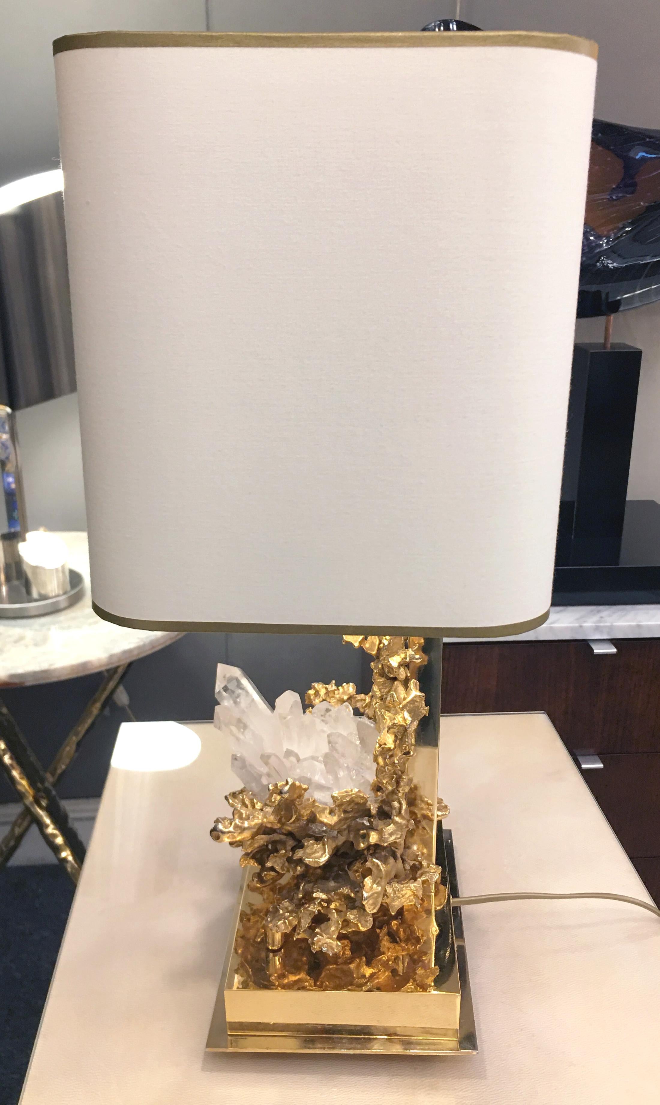 Late 20th Century Table Lamp in Gilded Bronze and Rock Crystal, Claude-Victor Boeltz Paris