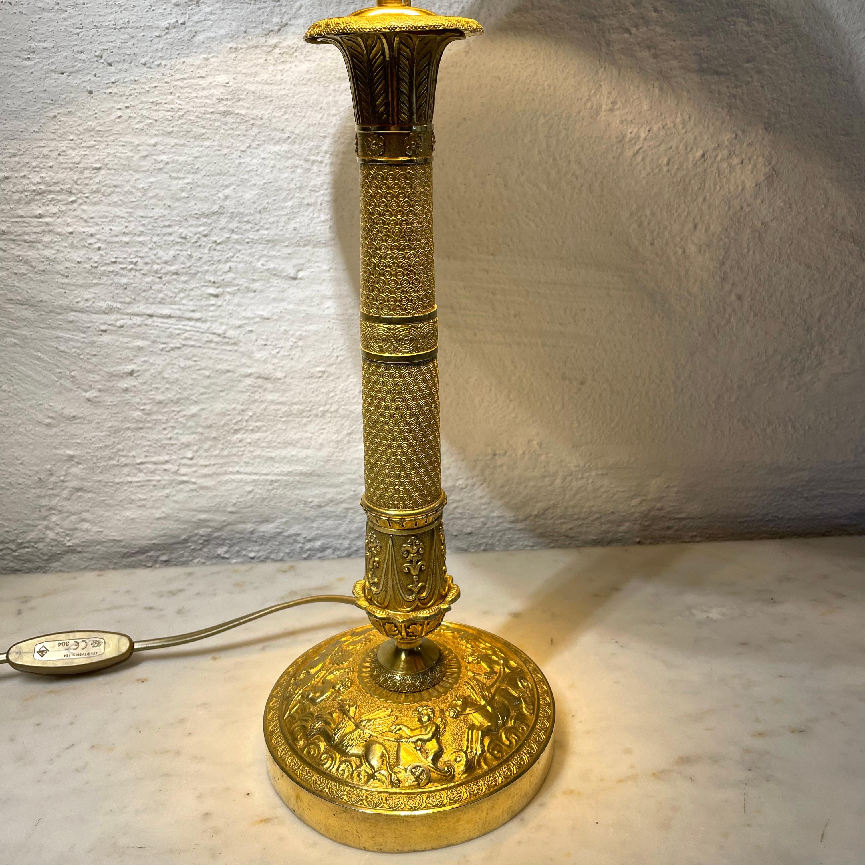 Table Lamp in Gilded Bronze, Originally an Empire Candlestick from the 1820s In Good Condition In Knivsta, SE
