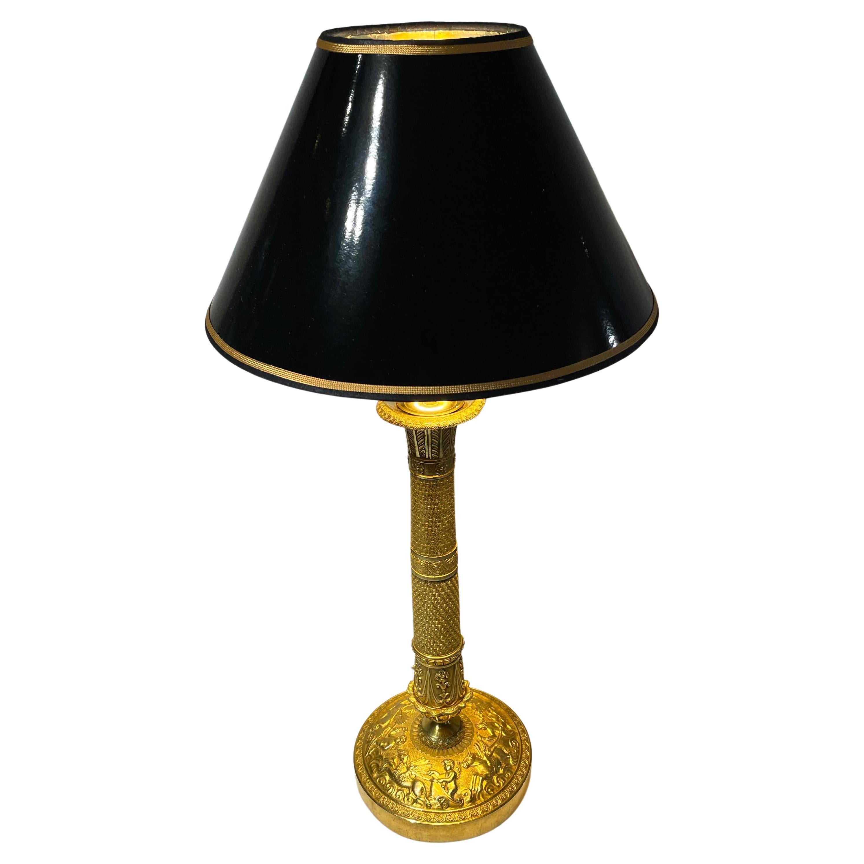 Table Lamp in Gilded Bronze, Originally an Empire Candlestick from the 1820s