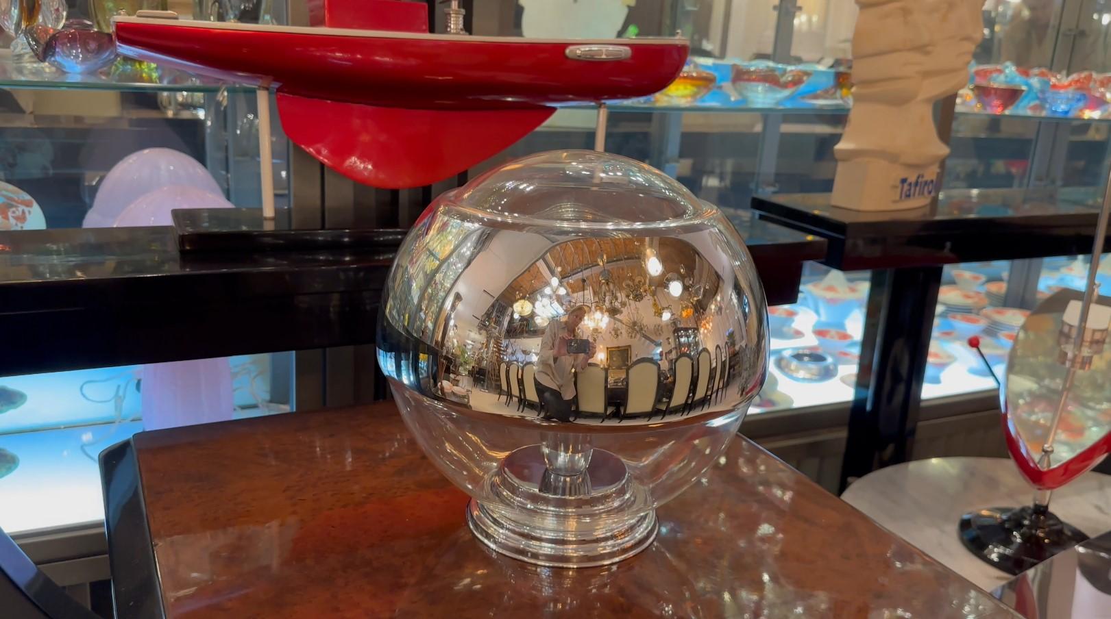 Lámpara de mesa en vidrio y cromo, 1950, Alemana en venta 3