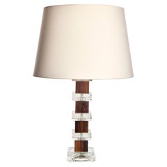 Lampe de bureau en verre et bois d'Orrefors, Suède, années 1960