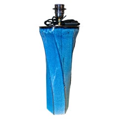 Table Lamp in Glazed Ceramic in Blue Tones and Curved Shapes
