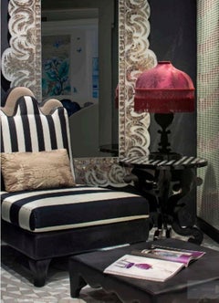 Lampe de table en bois massif laqué noir brillant Abat-jour en velours de soie