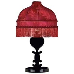 Lampe de table en bois massif laqué noir brillant Abat-jour en velours de soie