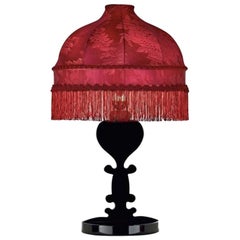 Table Lamp in Glossy Black Lacquered Solidwood Lampshade in Silk Velvet