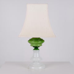 Table Lamp in Green and White Opaline Glass with Brass Details from the 1880s
