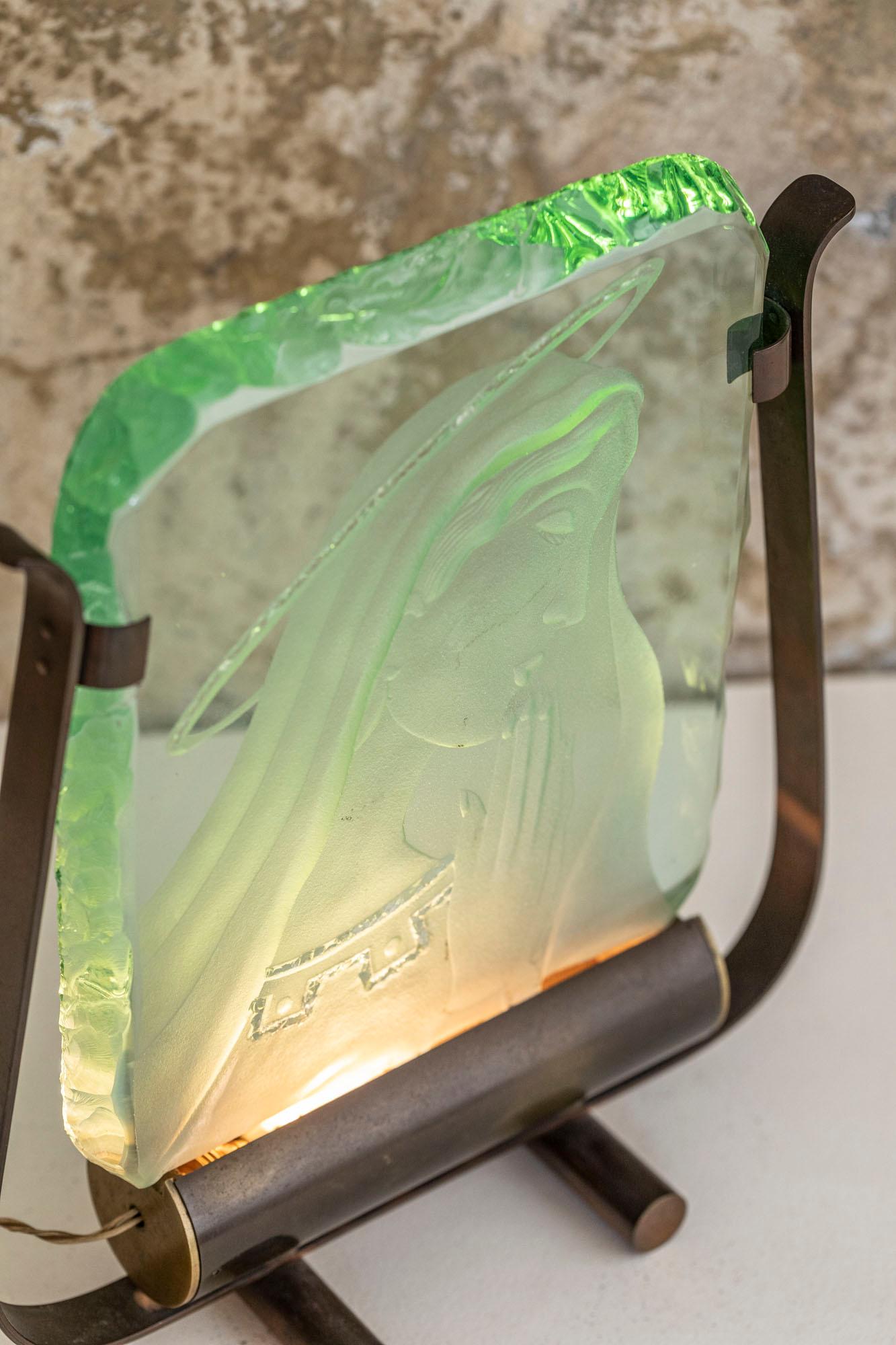 Table Lamp in Green Crystal Glass by Pietro Chiesa, Italy, 1940 ca. For Sale 4