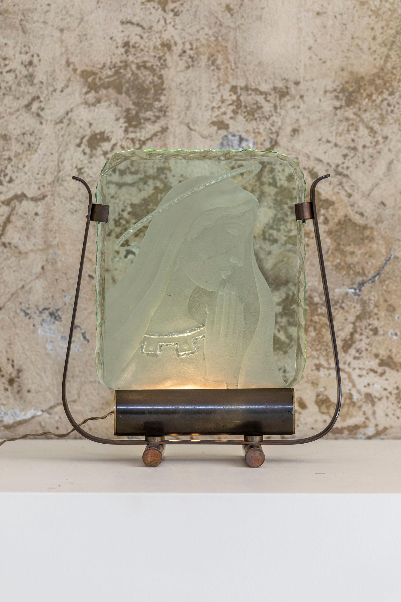 Table Lamp in Green Crystal Glass by Pietro Chiesa, Italy, 1940 ca. For Sale 5