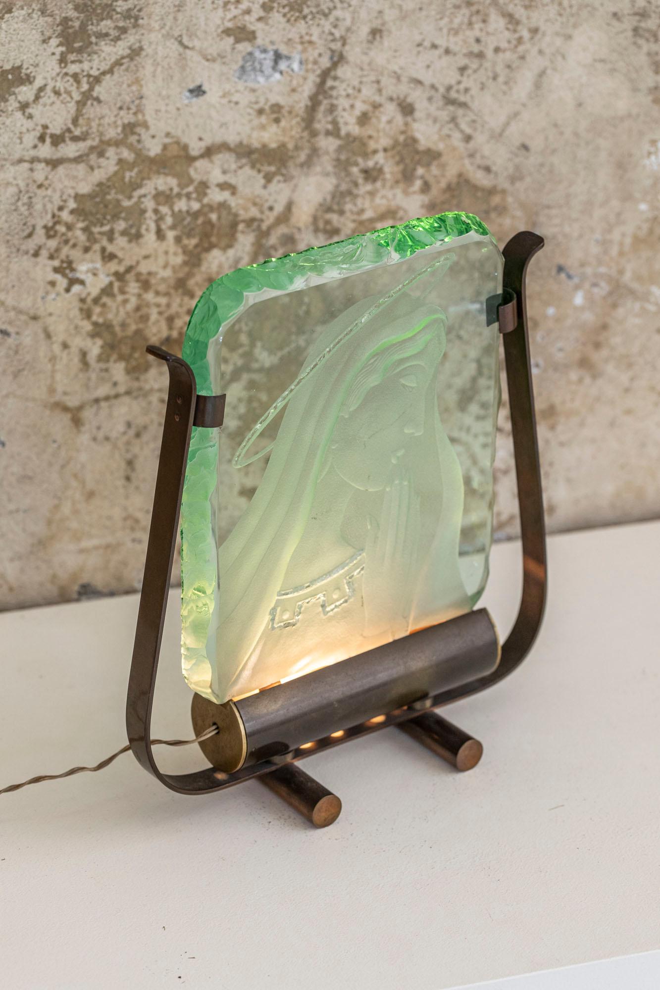 Table Lamp in Green Crystal Glass by Pietro Chiesa, Italy, 1940 ca. For Sale 6