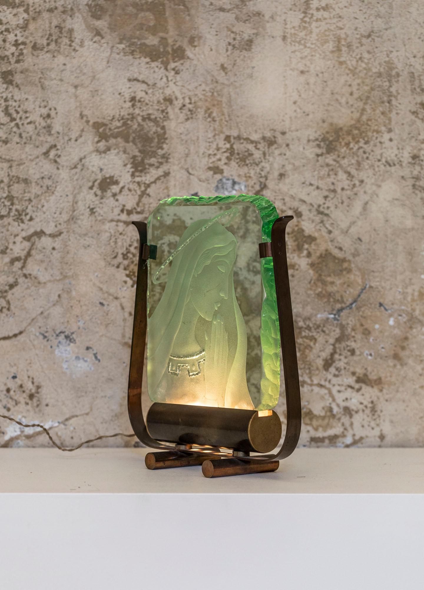 Mid-Century Modern Table Lamp in Green Crystal Glass by Pietro Chiesa, Italy, 1940 ca. For Sale