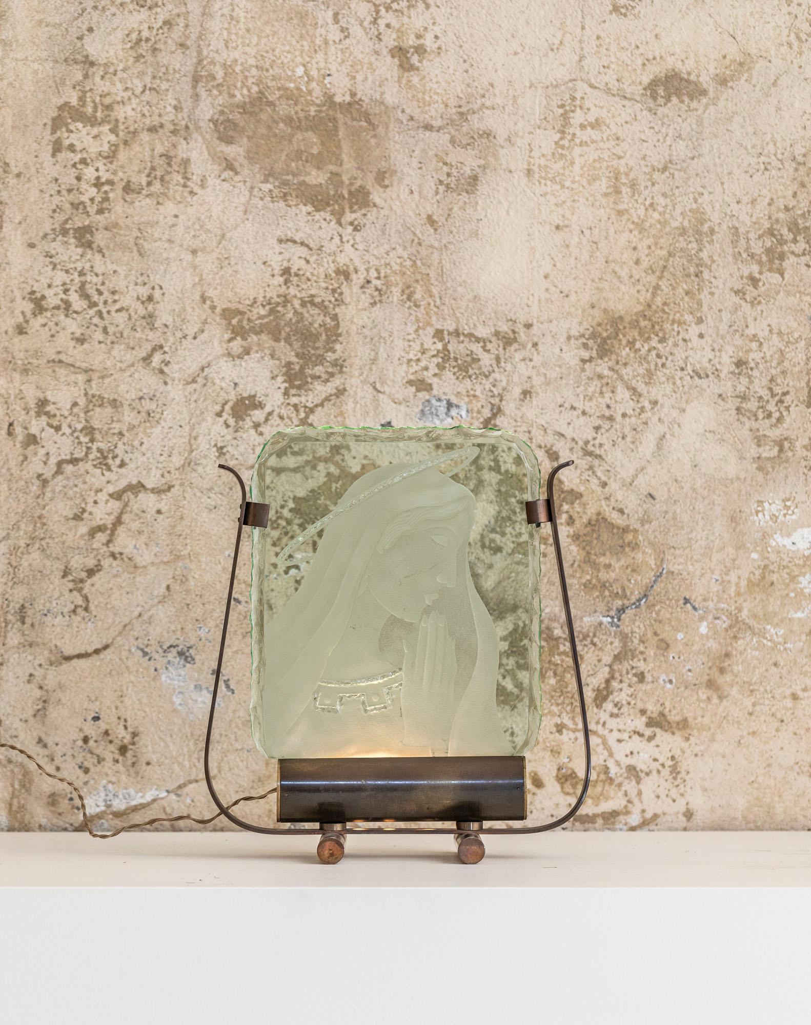 Lampe de bureau en cristal vert de Pietro Chiesa, Italie, 1940 environ Excellent état - En vente à Piacenza, Italy
