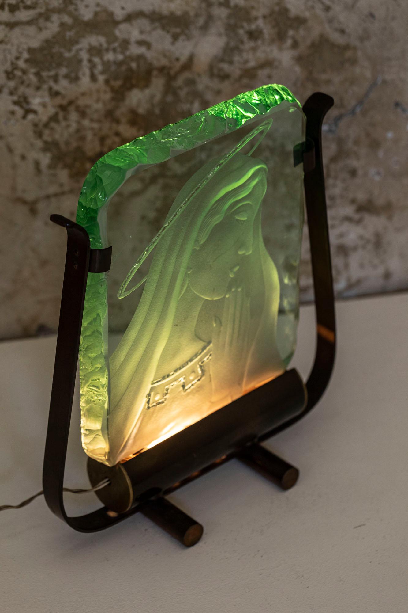 Laiton Lampe de bureau en verre de cristal vert par Pietro Chiesa, Italie, 1940 environ en vente